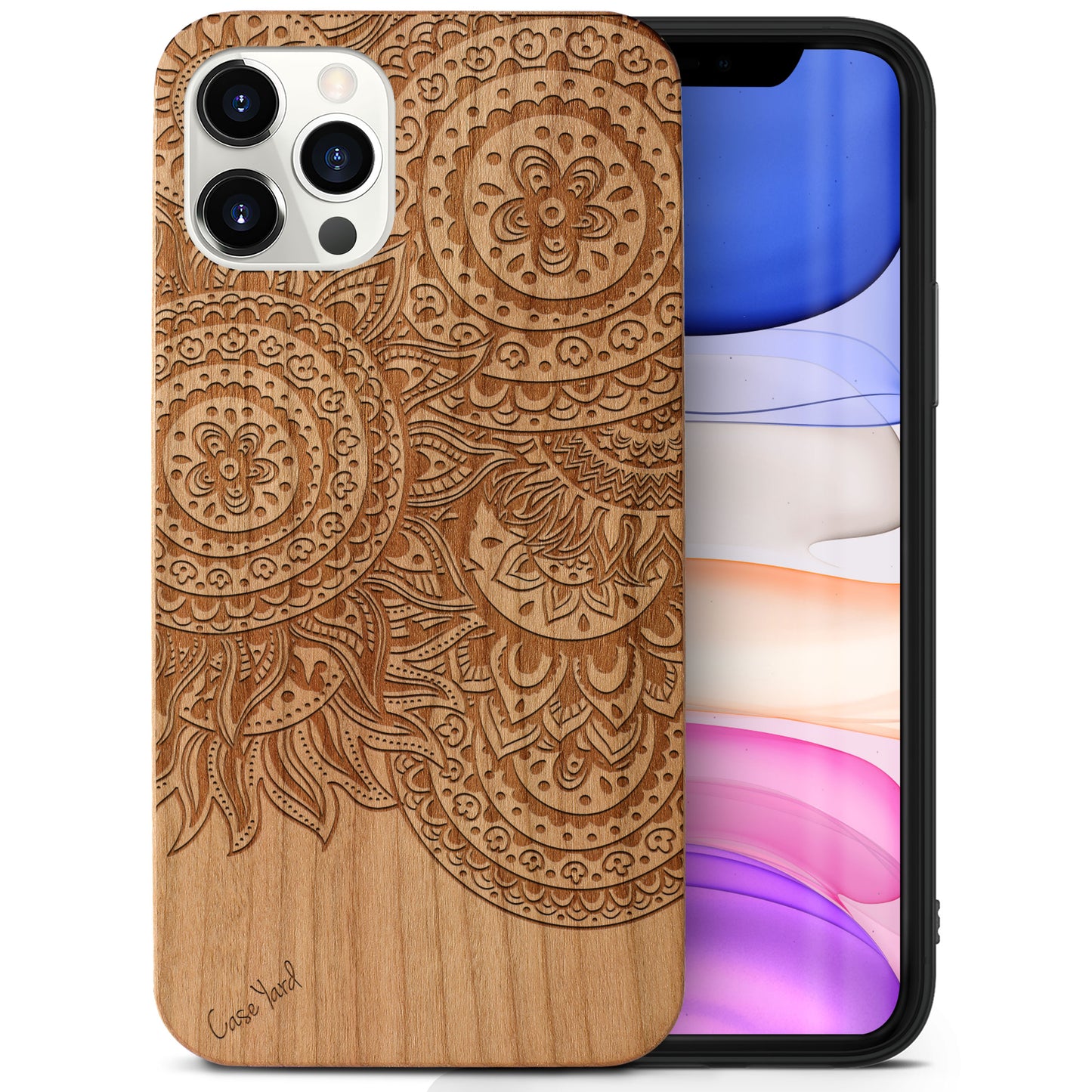 Wooden Cell Phone Case Cover, Laser Engraved case for iPhone & Samsung phone Geo Henna Design
