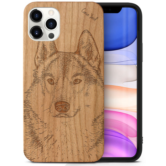 Siberian Husky Wooden Laser Engraved Phone Case