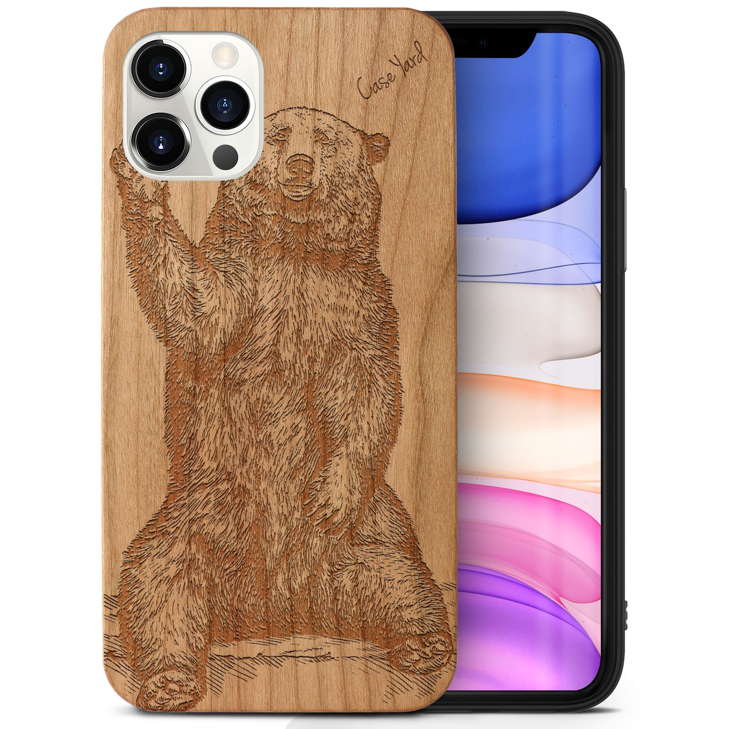 Wooden Cell Phone Case Cover, Laser Engraved case for iPhone & Samsung phone Grizzly Bear Design