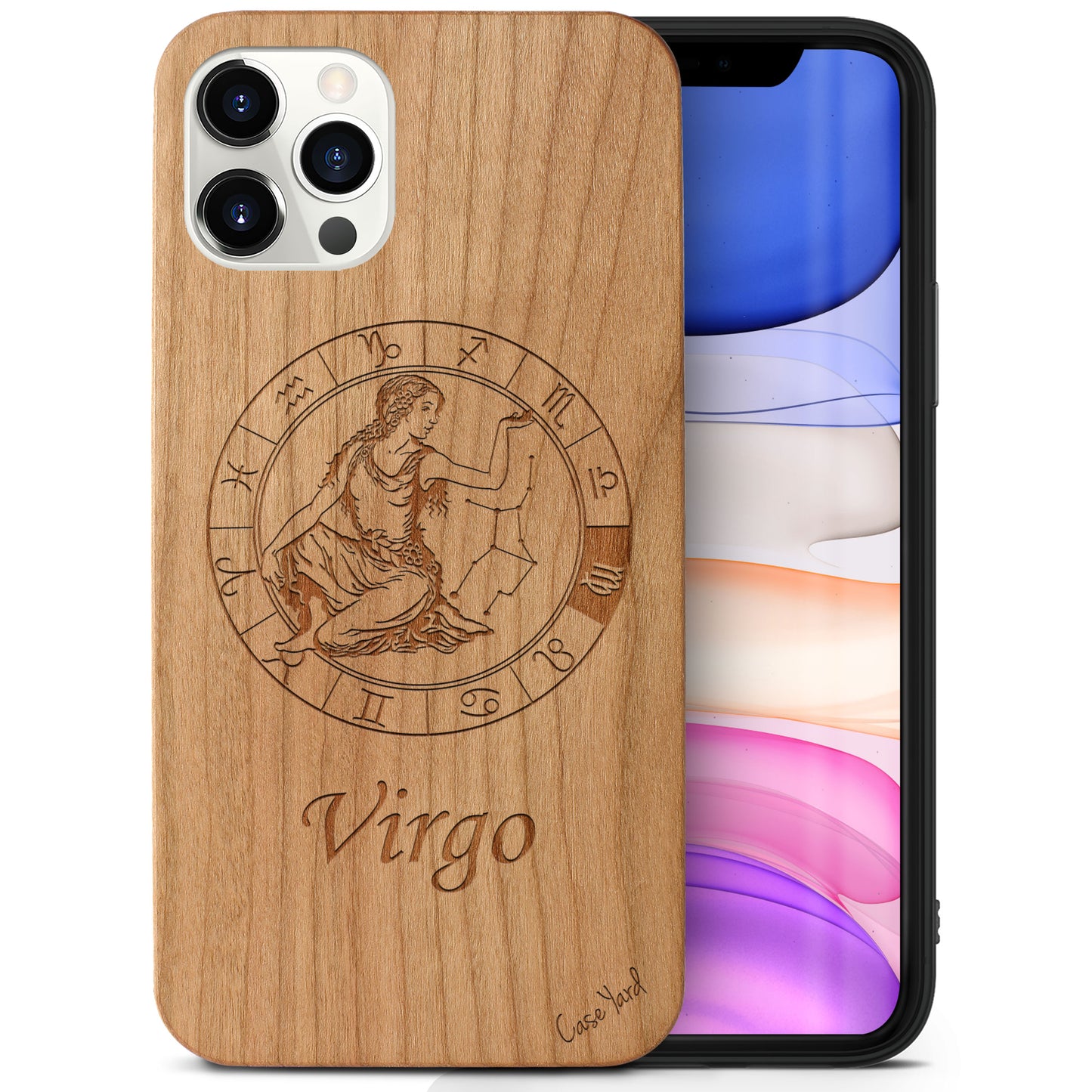 Wooden Cell Phone Case Cover, Laser Engraved case for iPhone & Samsung phone Virgo Sign Design