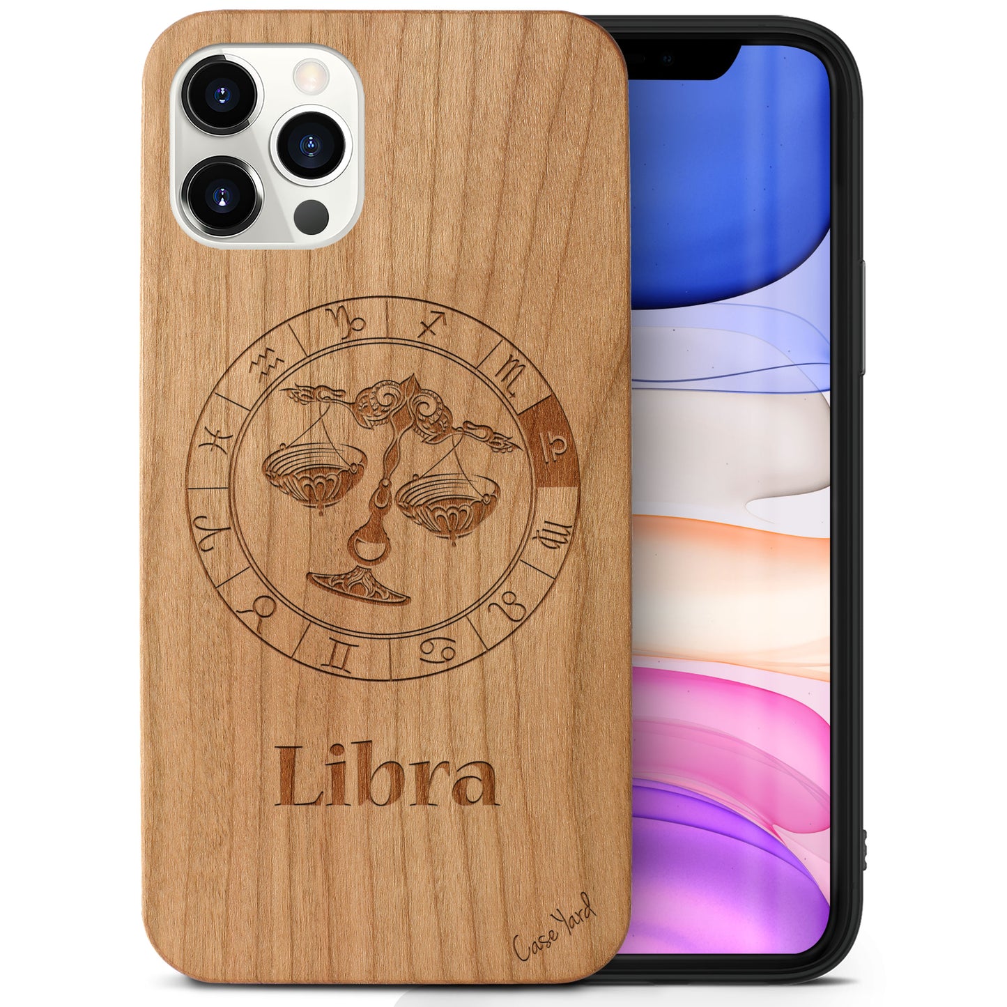 Wooden Cell Phone Case Cover, Laser Engraved case for iPhone & Samsung phone Libra Sign Design
