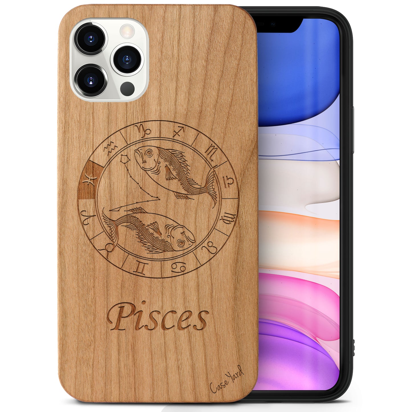 Wooden Cell Phone Case Cover, Laser Engraved case for iPhone & Samsung phone Pisces Sign Design