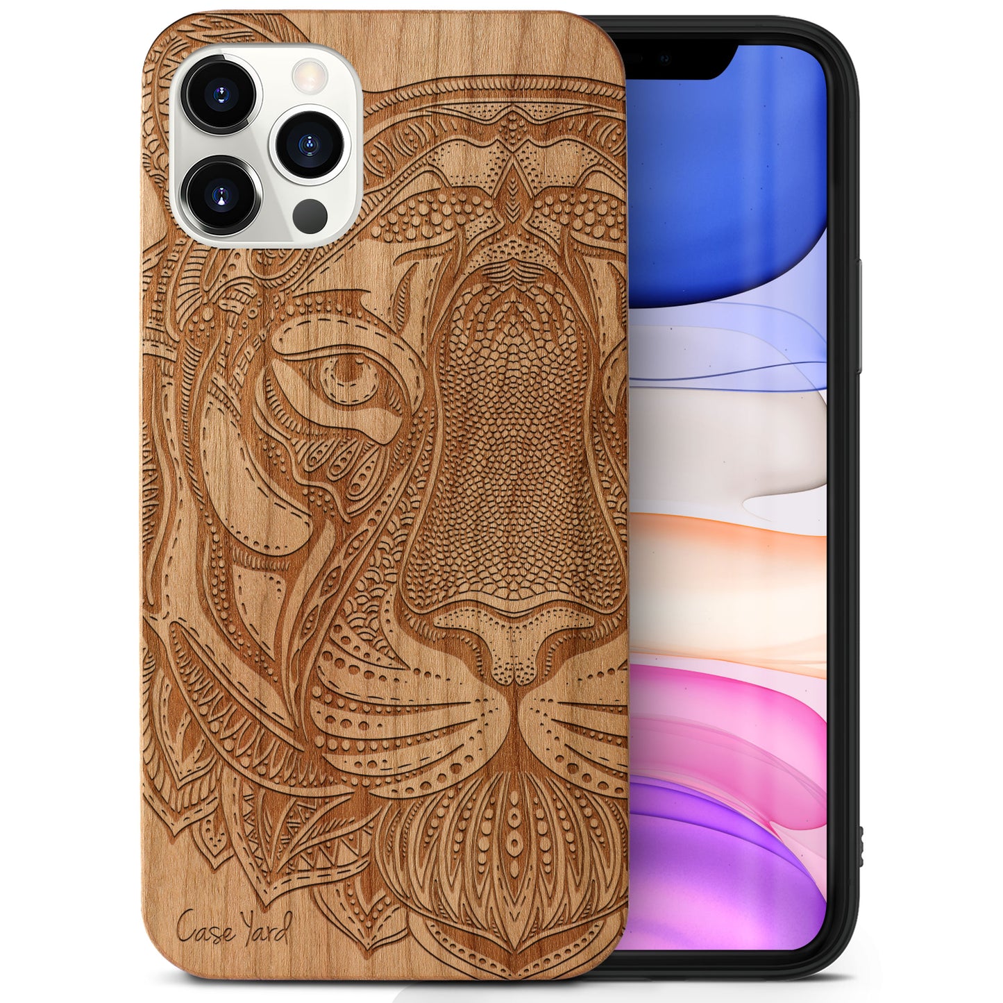 Wooden Cell Phone Case Cover, Laser Engraved case for iPhone & Samsung phone Doodle Tiger Face Design