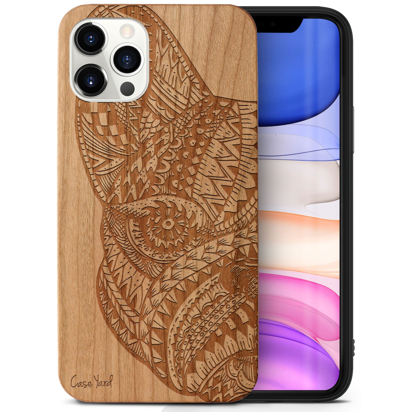 Wooden Cell Phone Case Cover, Laser Engraved case for iPhone & Samsung phone Pug Face Design
