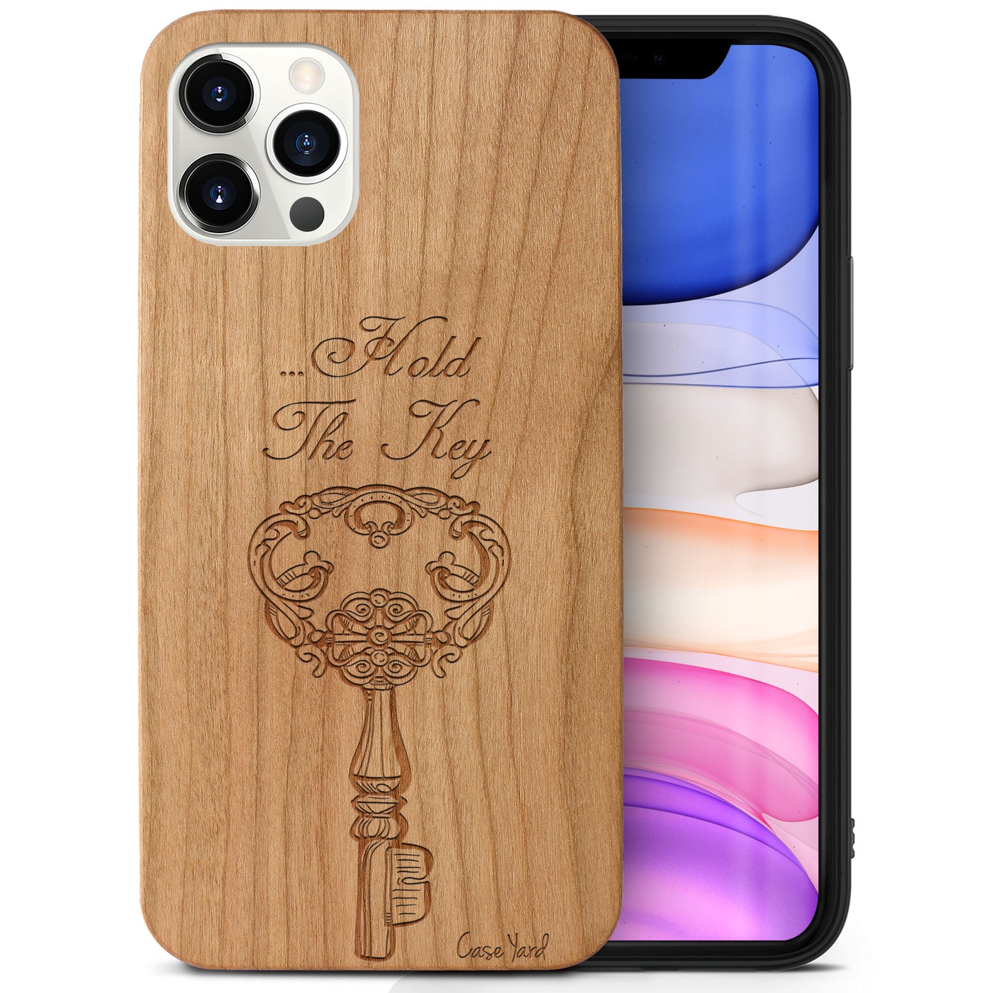 Wooden Cell Phone Case Cover, Laser Engraved case for iPhone & Samsung phone Hold The Key Design