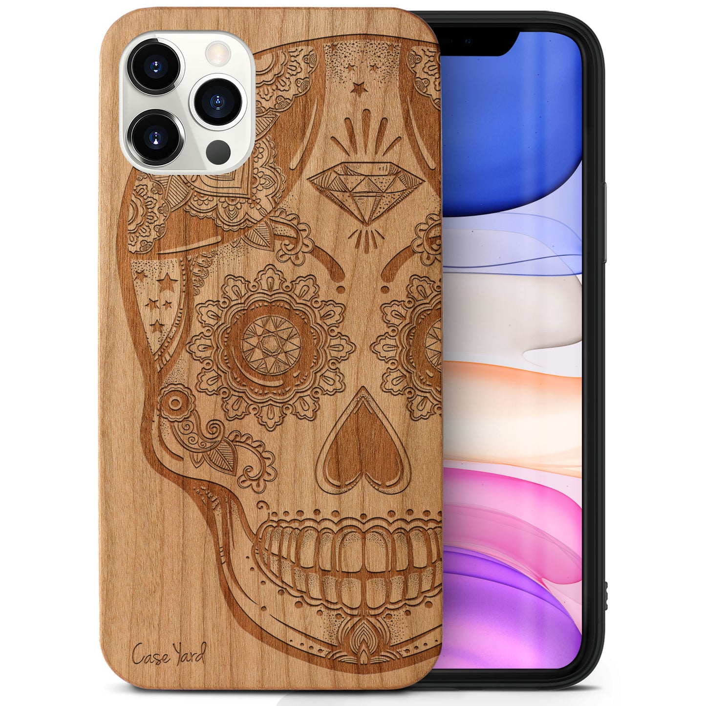 Wooden Cell Phone Case Cover, Laser Engraved case for iPhone & Samsung phone Ice Skull Design