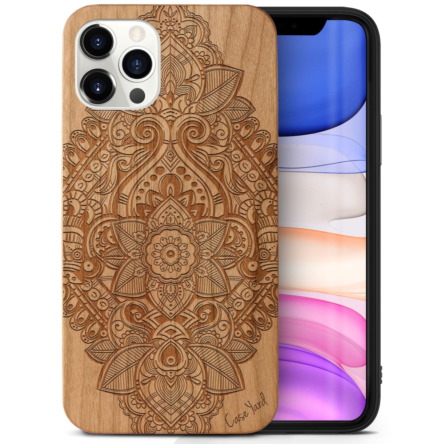 Wooden Cell Phone Case Cover, Laser Engraved case for iPhone & Samsung phone Bohemian Flower Design