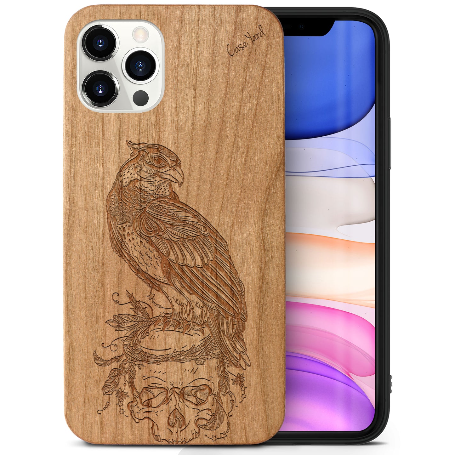 Wooden Cell Phone Case Cover, Laser Engraved case for iPhone & Samsung phone Bird of Prey Design