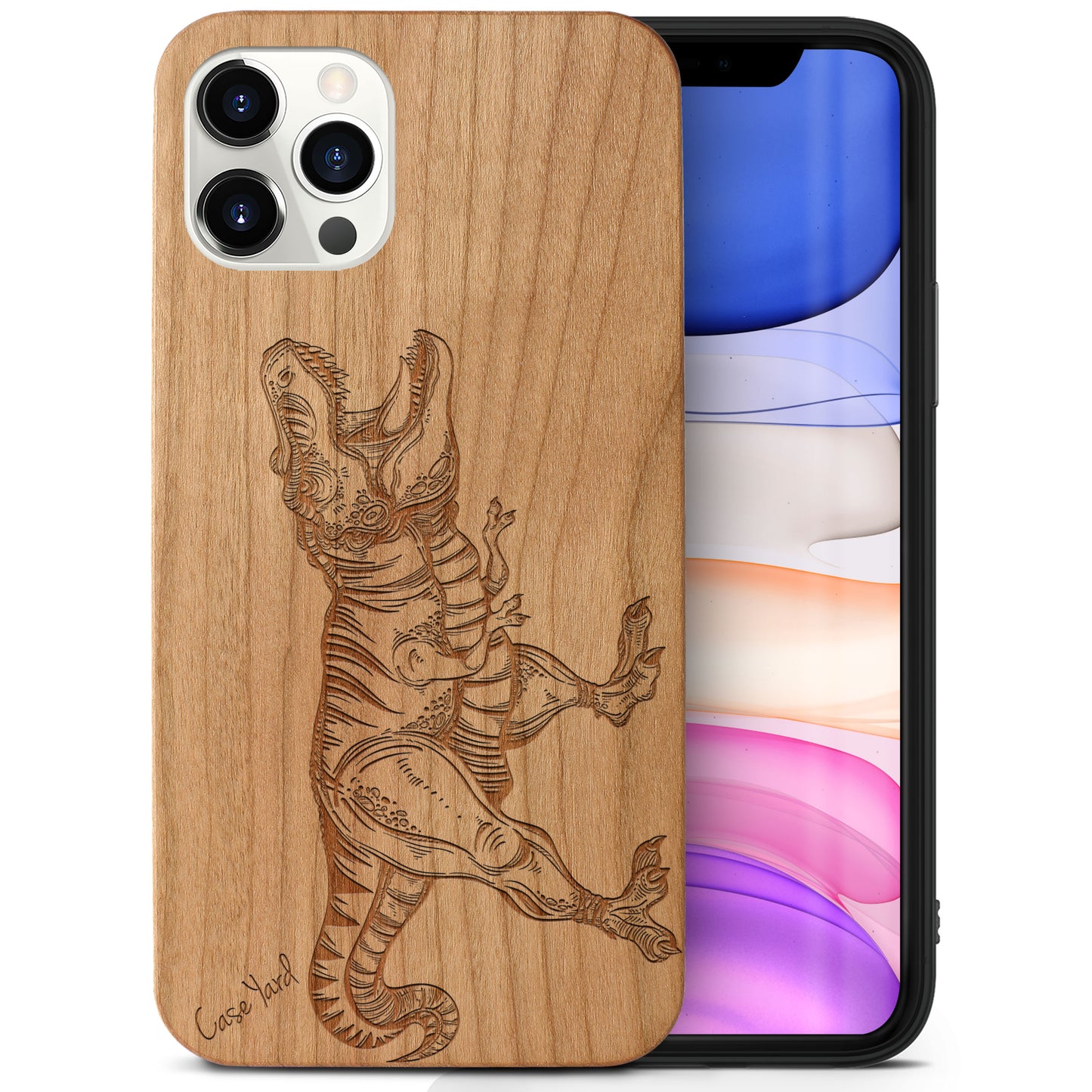 Wooden Cell Phone Case Cover, Laser Engraved case for iPhone & Samsung phone T-Rex Design