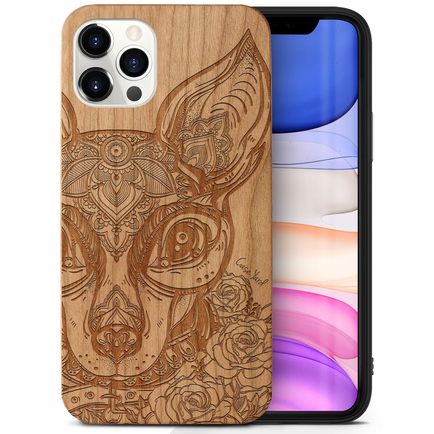 Chihuahua Wooden Laser Engraved Phone Case for iPhone & Samsung Phones