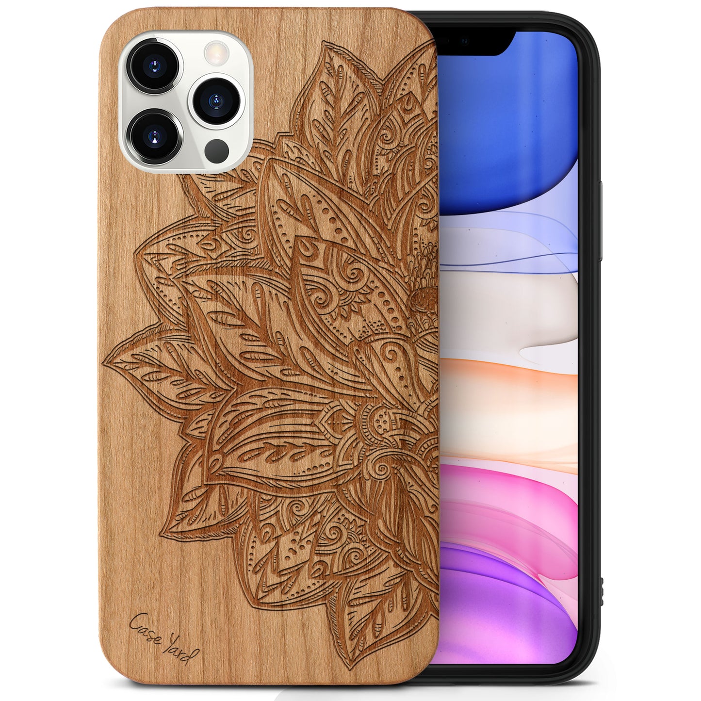 Wooden Cell Phone Case Cover, Laser Engraved case for iPhone & Samsung phone Lotus Flower Design