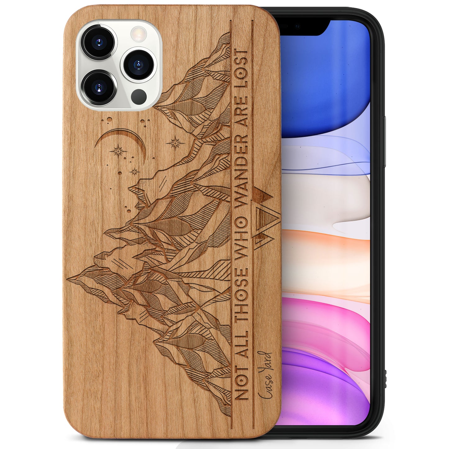 Wooden Cell Phone Case Cover, Laser Engraved case for iPhone & Samsung phone Tribal Mountains Design