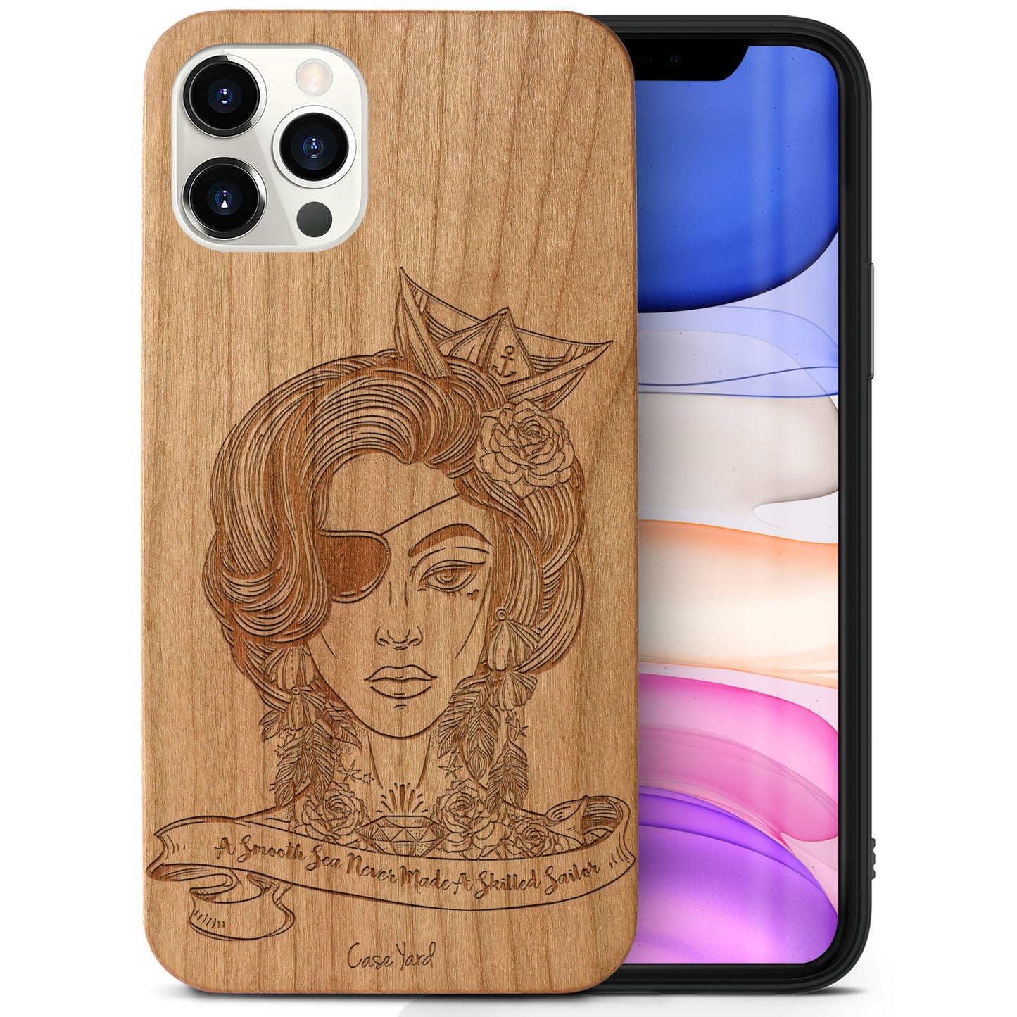 Wooden Cell Phone Case Cover, Laser Engraved case for iPhone & Samsung phone Skillful Sailor Design