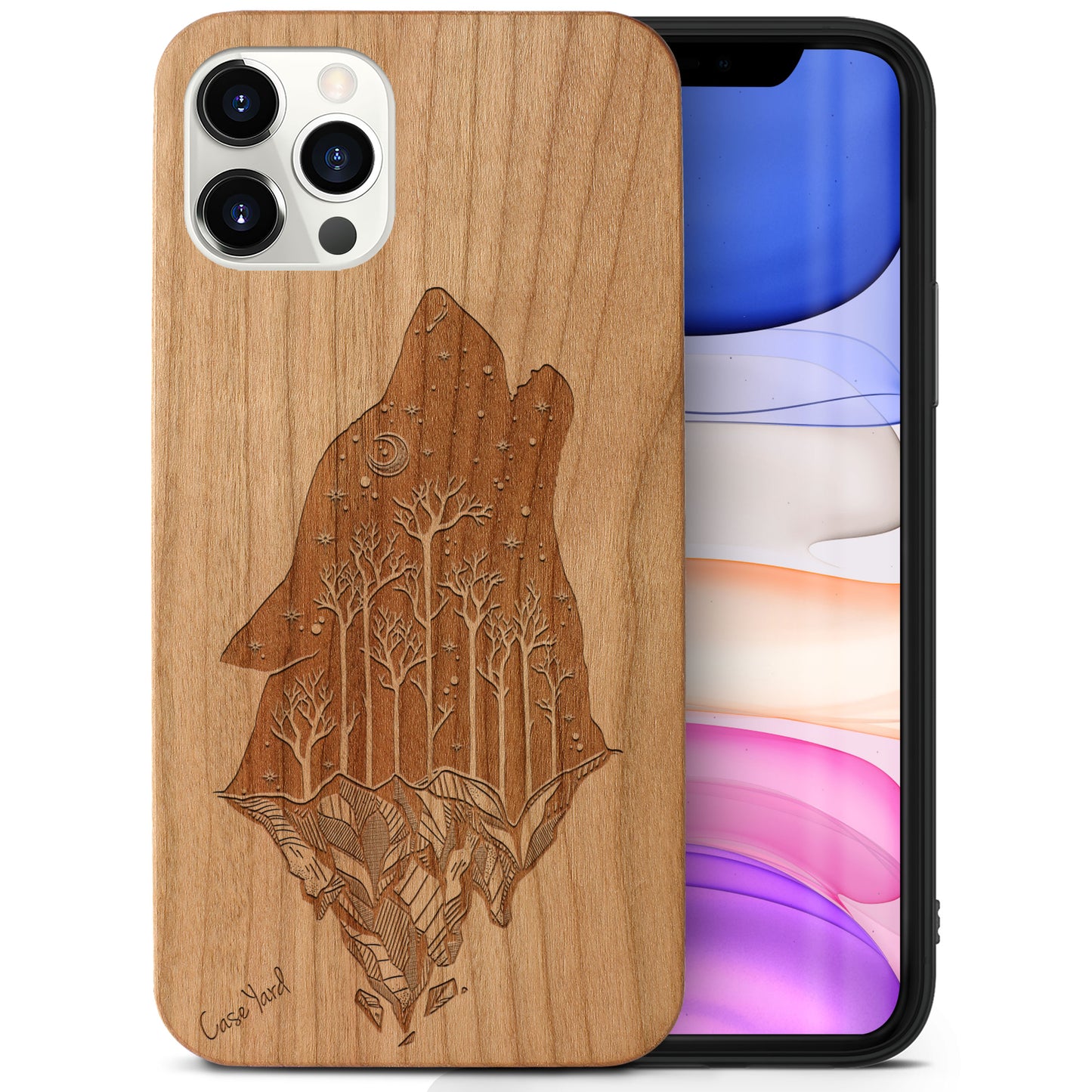Howling Wolf Wooden Laser Engraved Phone Case