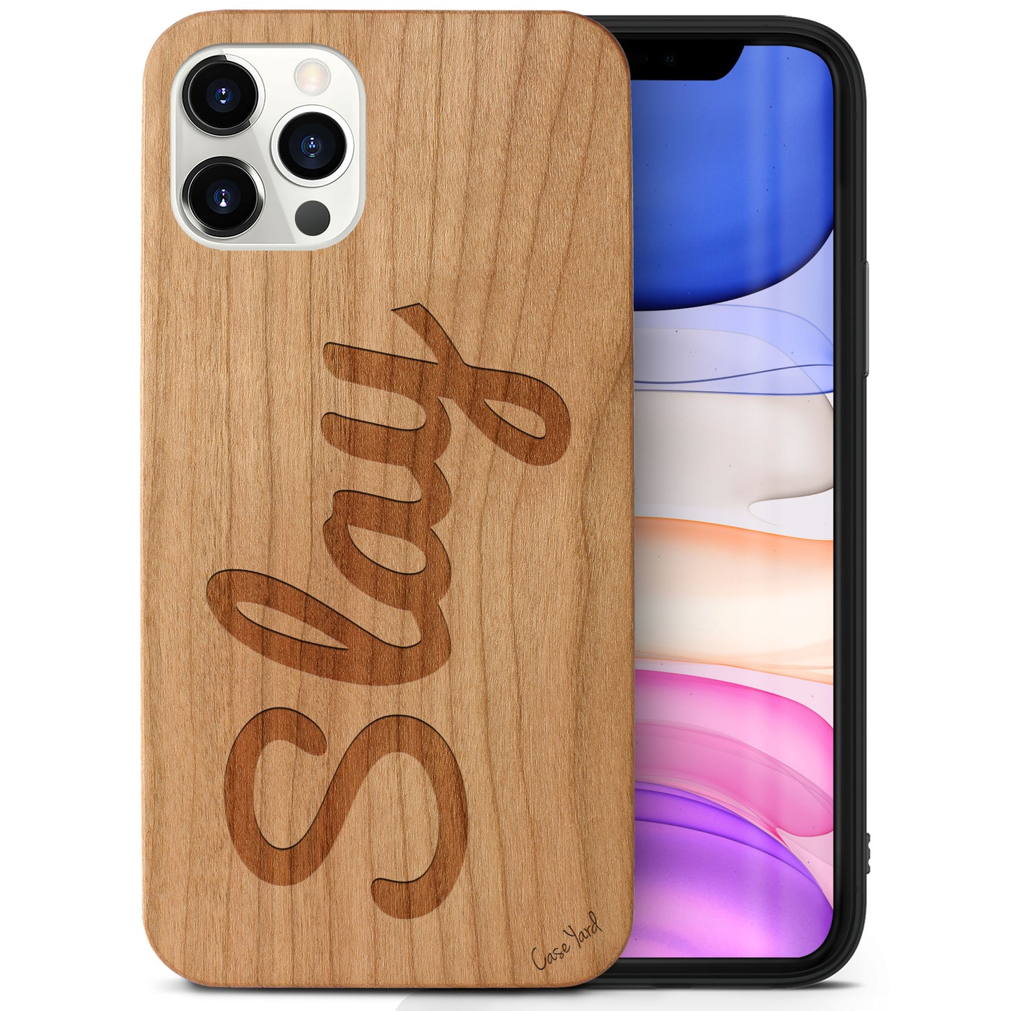 Wooden Cell Phone Case Cover, Laser Engraved case for iPhone & Samsung phone Slay Design