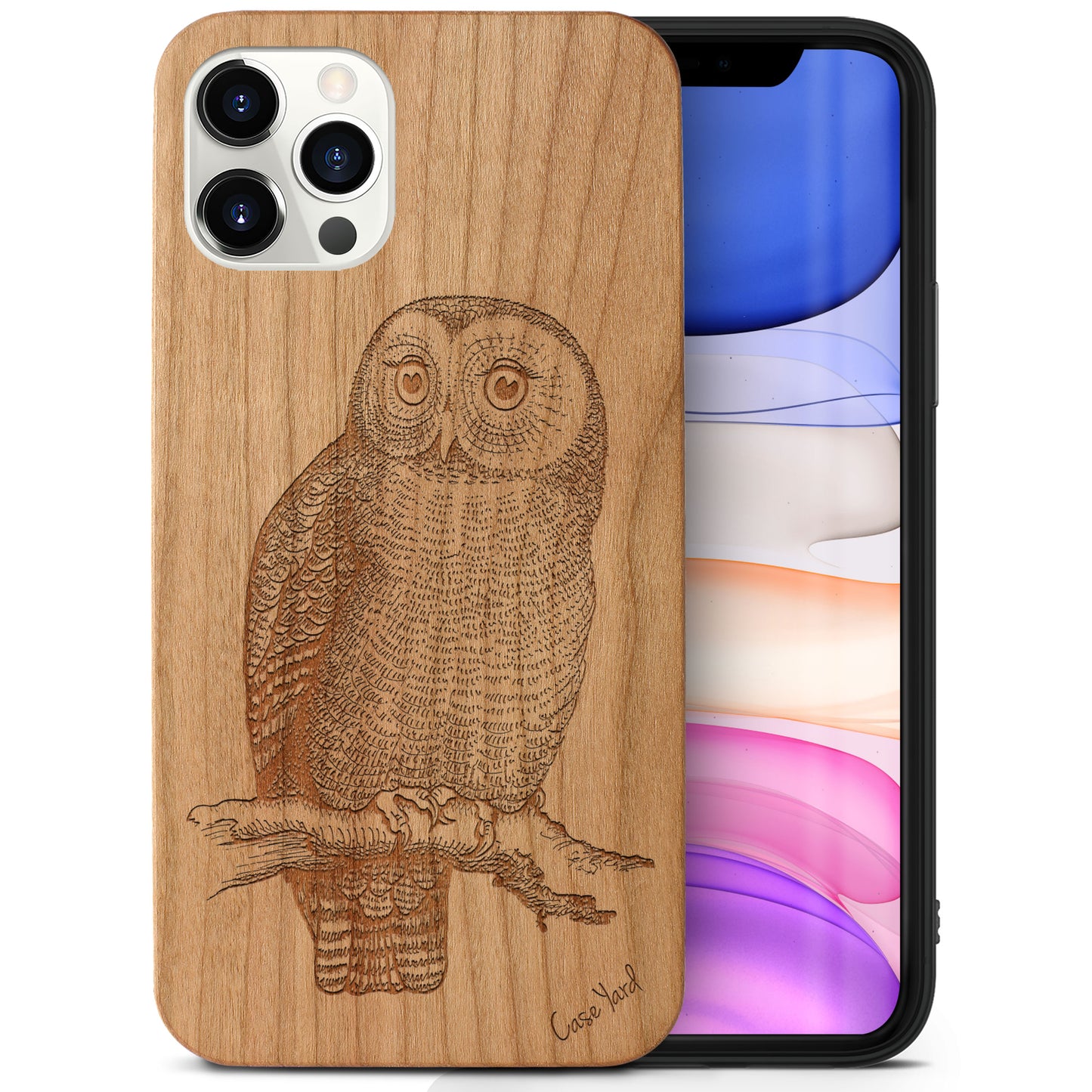 Owl Sketch Wooden Laser Engraved Phone Case for iPhone