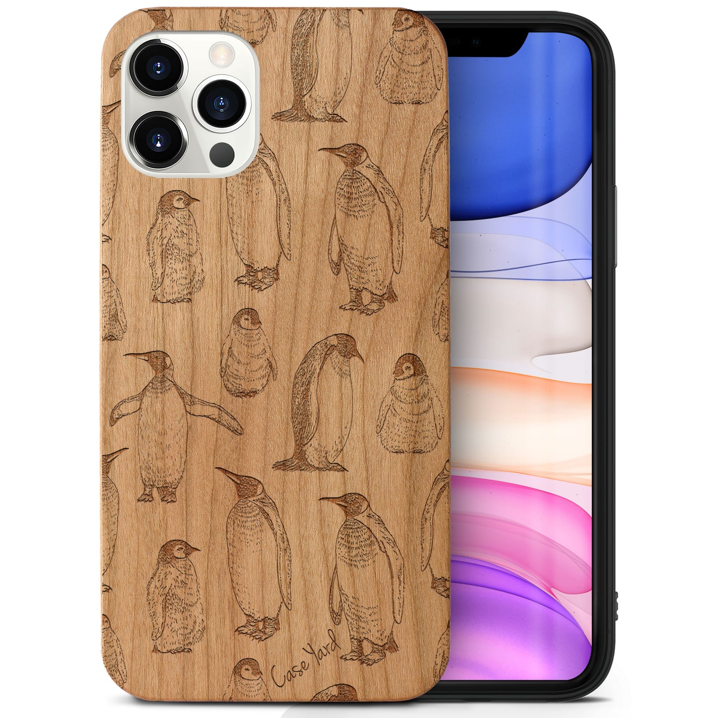 Wooden Cell Phone Case Cover, Laser Engraved case for iPhone & Samsung phone Penguin Pattern Design
