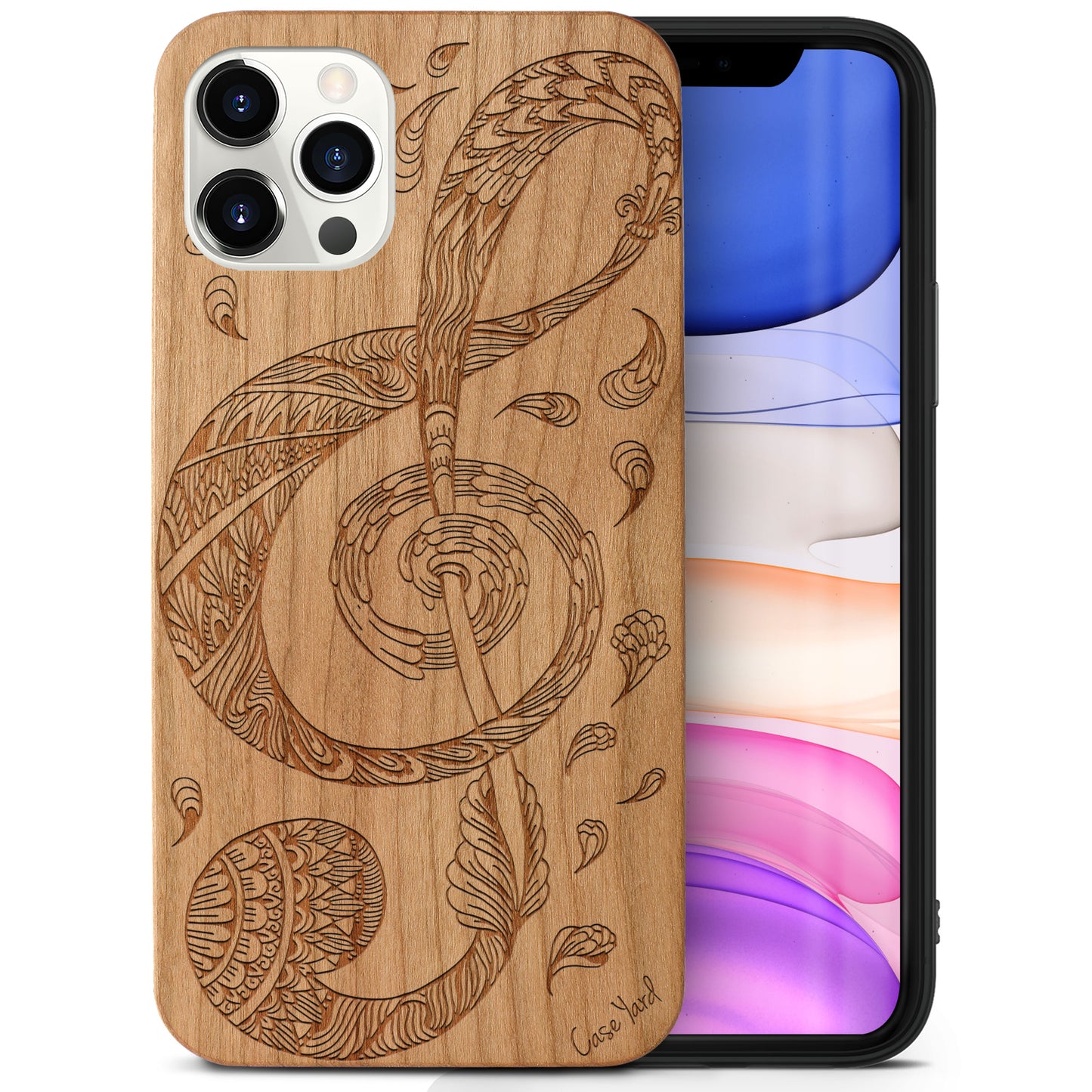 Wooden Cell Phone Case Cover, Laser Engraved case for iPhone & Samsung phone Floral Music Key Wood Design