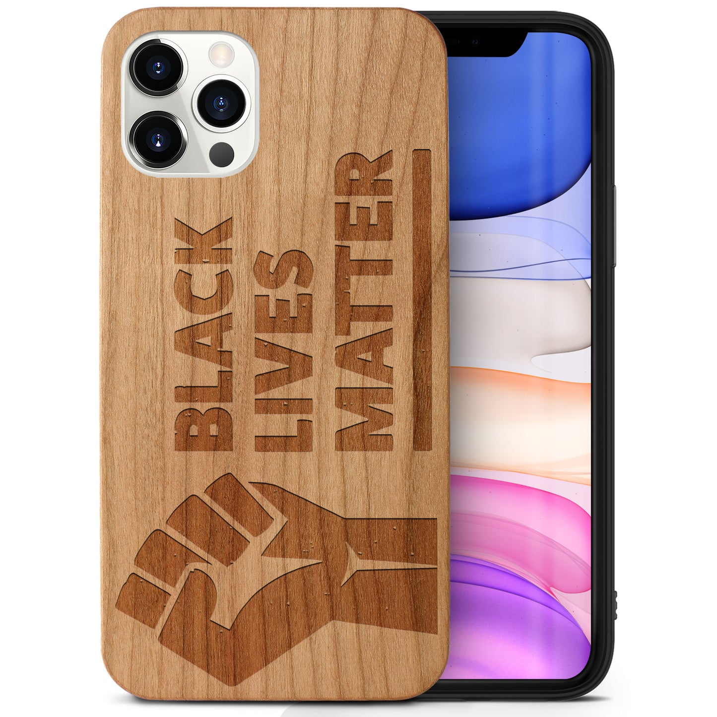 Wooden Cell Phone Case Cover, Laser Engraved case for iPhone & Samsung phone Black Lives Matter Design