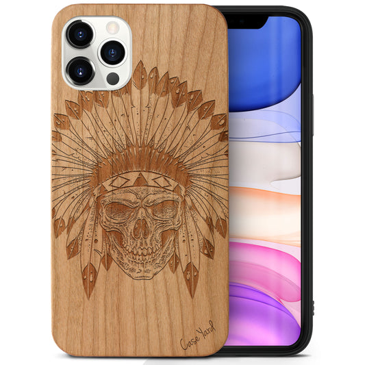 Skull Feather Wood Wooden Laser Engraved Phone Case