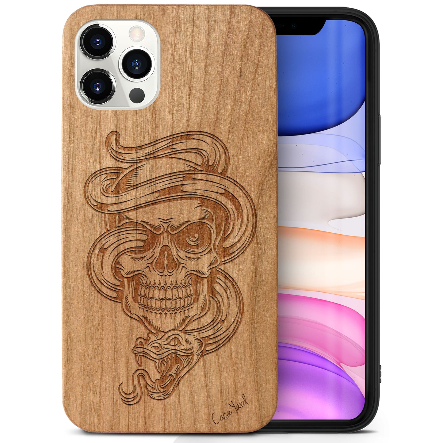 Wooden Cell Phone Case Cover, Laser Engraved case for iPhone & Samsung phone Snake Skull Design