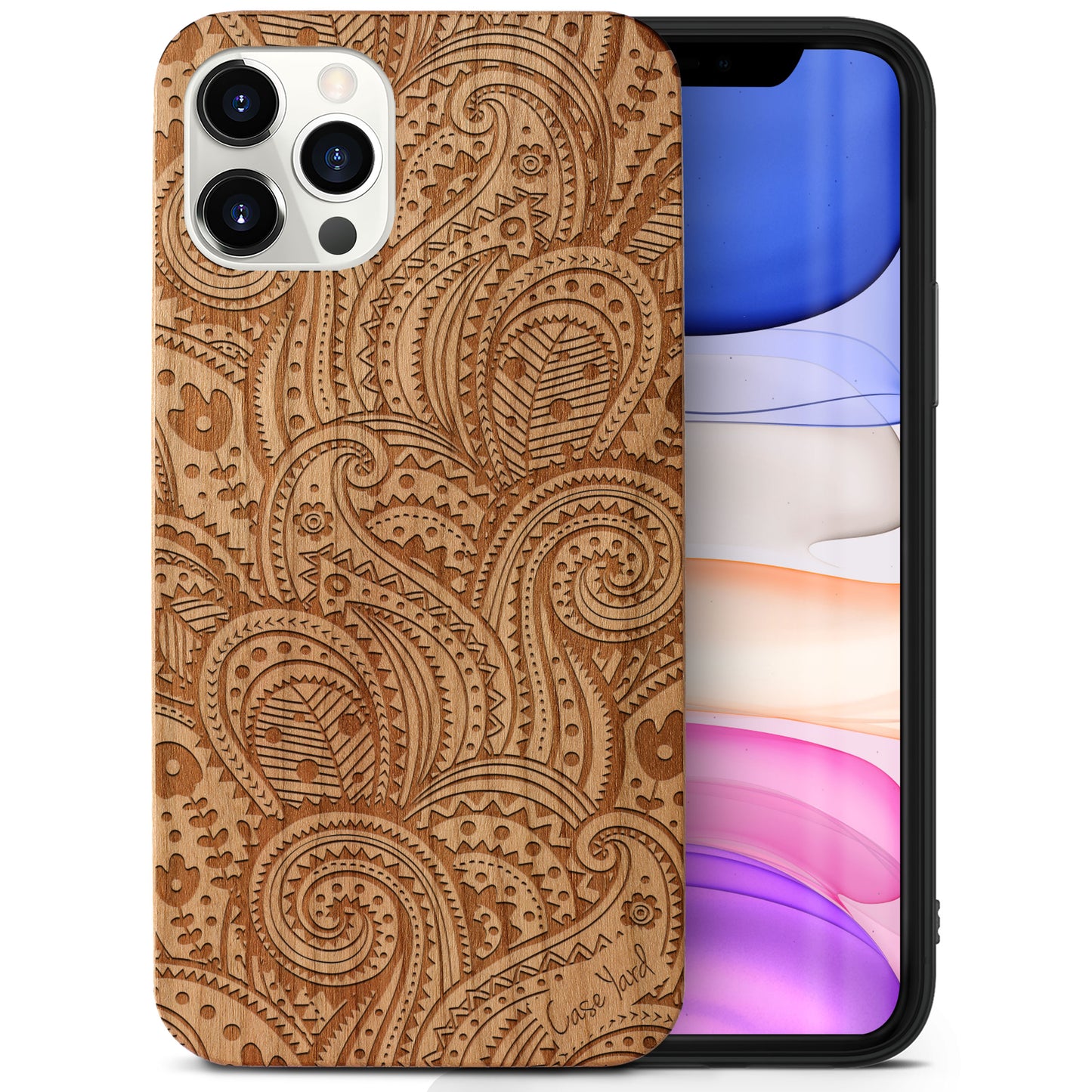 Paisley Wooden Laser Engraved Phone Case