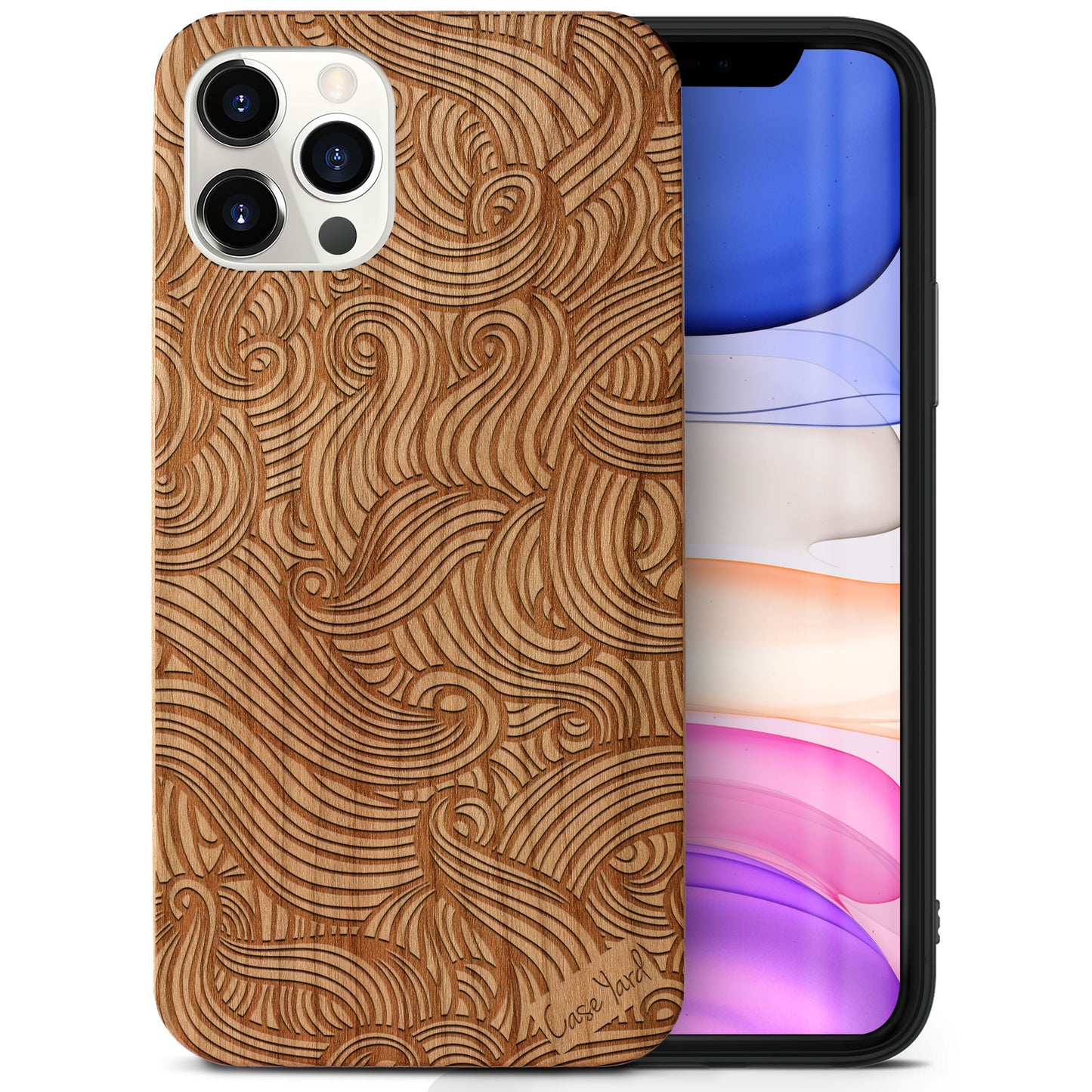 Wooden Cell Phone Case Cover, Laser Engraved case for iPhone & Samsung phone Wave Pattern Design