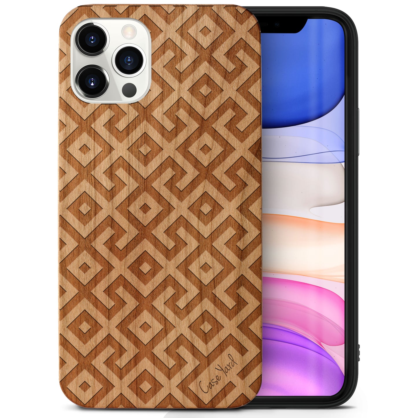 Wooden Cell Phone Case Cover, Laser Engraved case for iPhone & Samsung phone Square Pattern Design