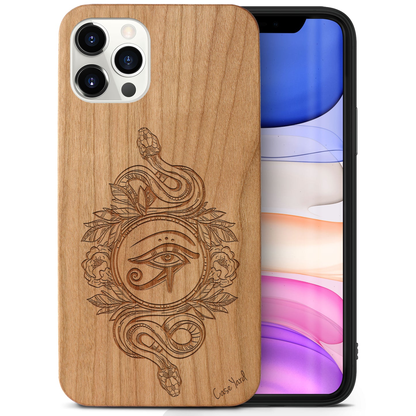 Wooden Cell Phone Case Cover, Laser Engraved case for iPhone & Samsung phone Ra Eye Snake Design