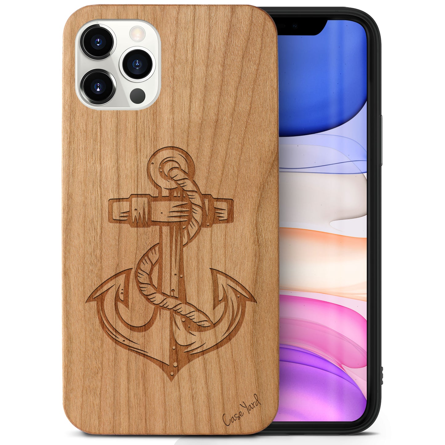 Wooden Cell Phone Case Cover, Laser Engraved case for iPhone & Samsung phone Anchor Design