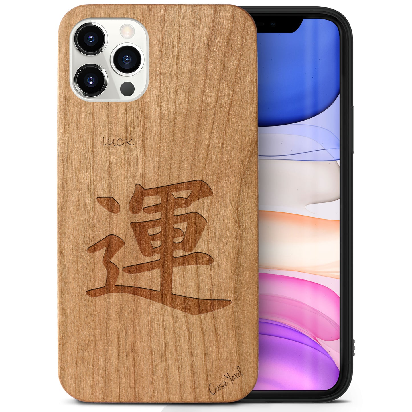 Japanese Luck Wooden Laser Engraved Phone Case for iPhone
