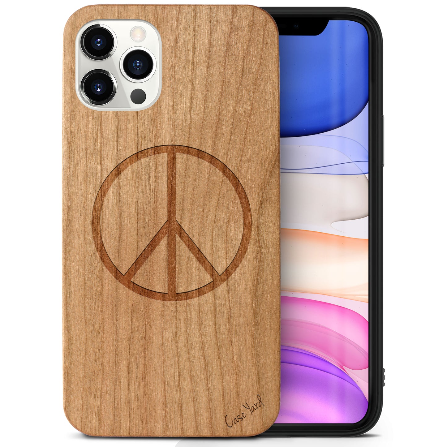 Wooden Cell Phone Case Cover, Laser Engraved case for iPhone & Samsung phone Peace Design