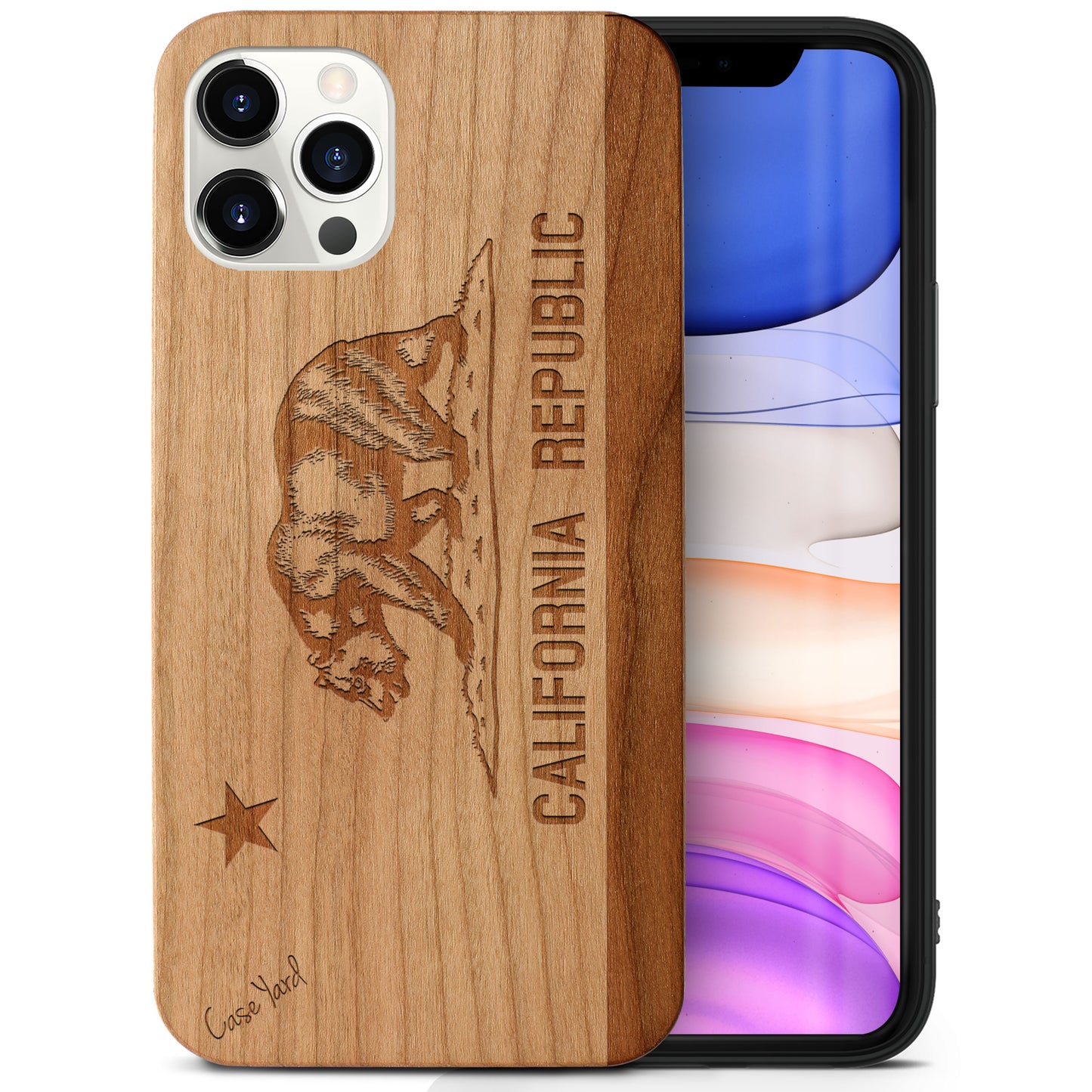 California Flag Wooden Laser Engraved Phone Case
