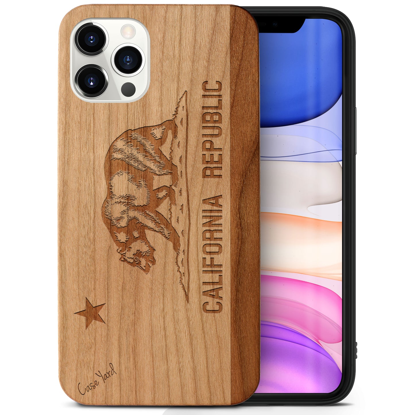 Wooden Cell Phone Case Cover, Laser Engraved case for iPhone & Samsung phone California Flag Design