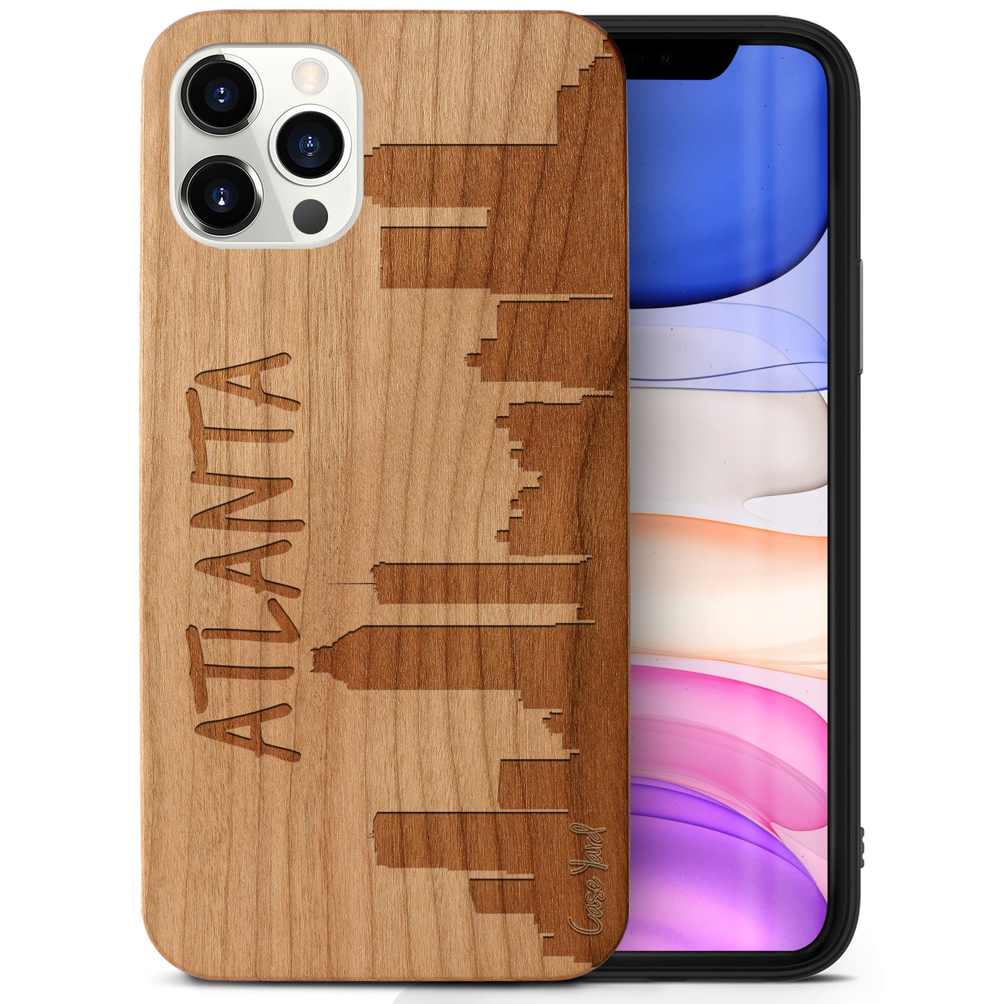 Wooden Cell Phone Case Cover, Laser Engraved case for iPhone & Samsung phone Atlanta Skyline Design