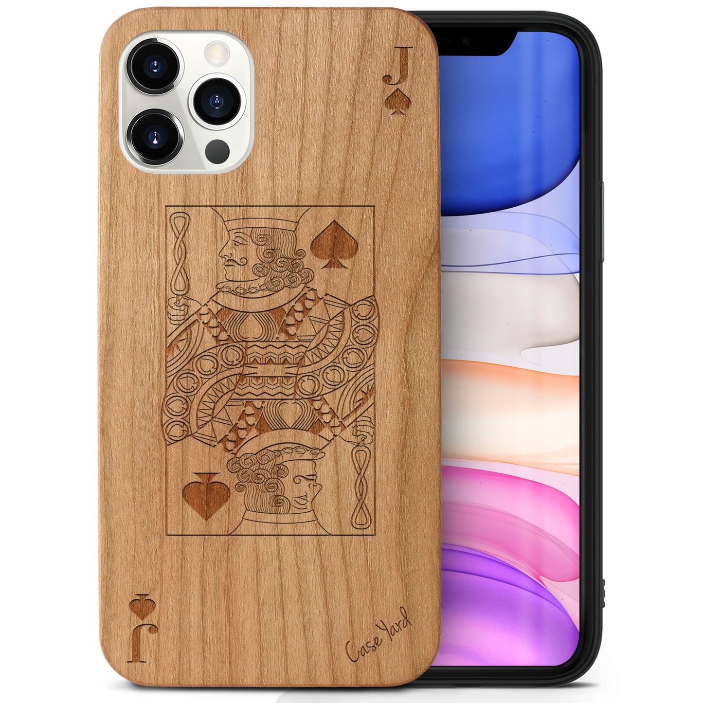 Wooden Cell Phone Case Cover, Laser Engraved case for iPhone & Samsung phone Jack of Spade Design