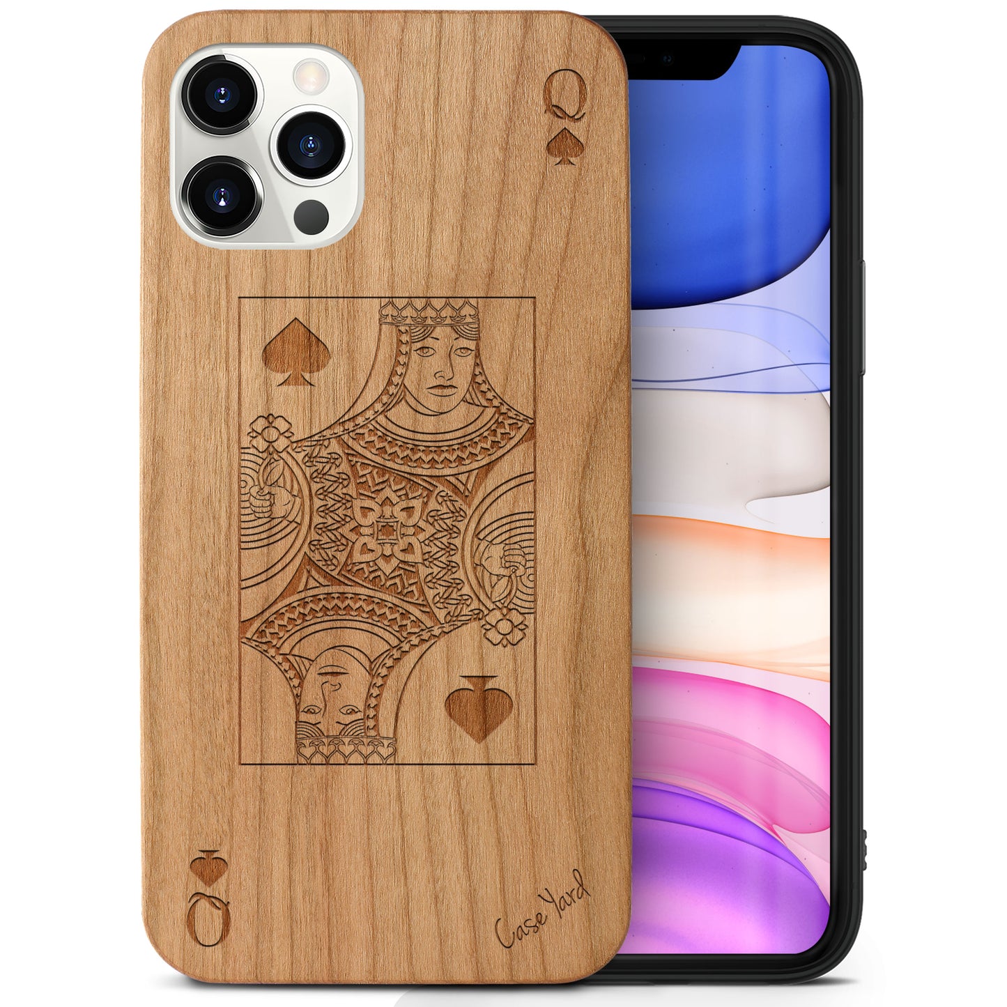 Queen of Spade Wooden Laser Engraved Phone Case