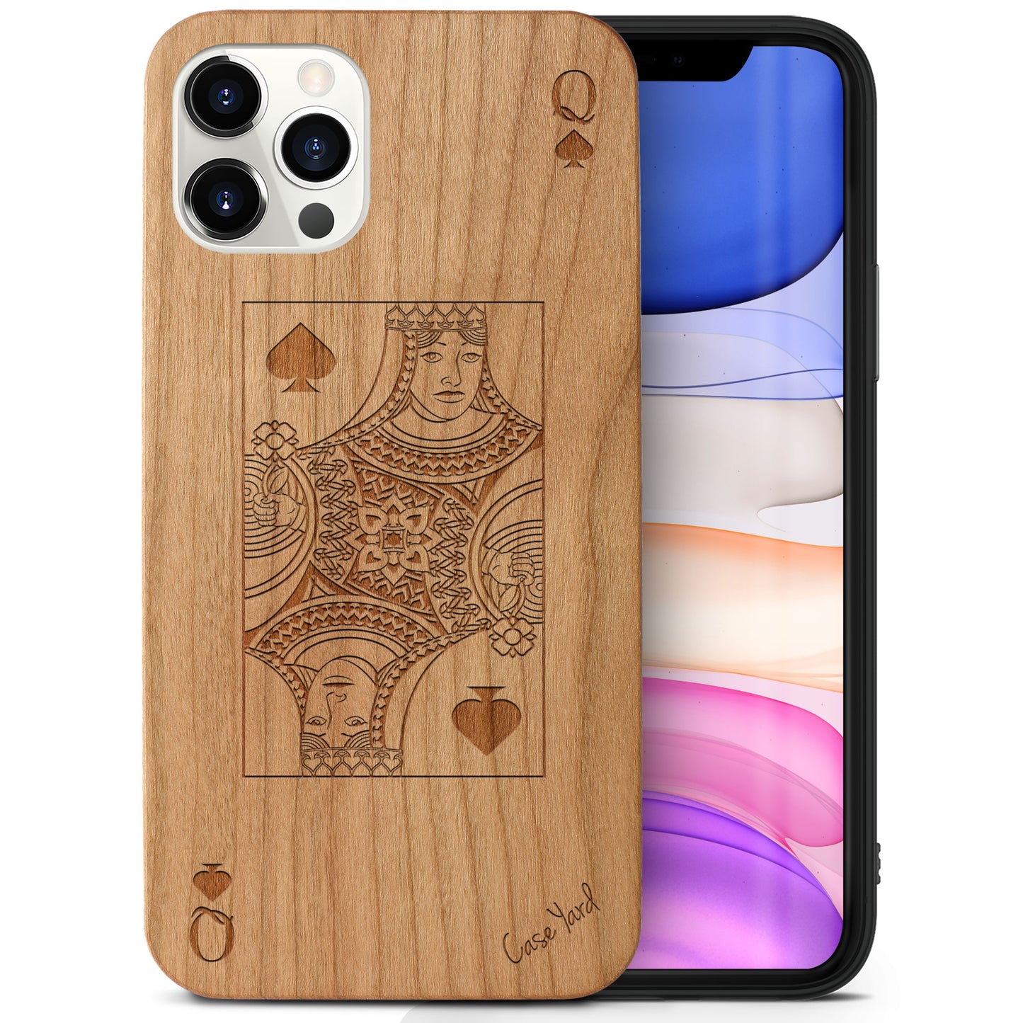 Wooden Cell Phone Case Cover, Laser Engraved case for iPhone & Samsung phone Queen of Spade Design