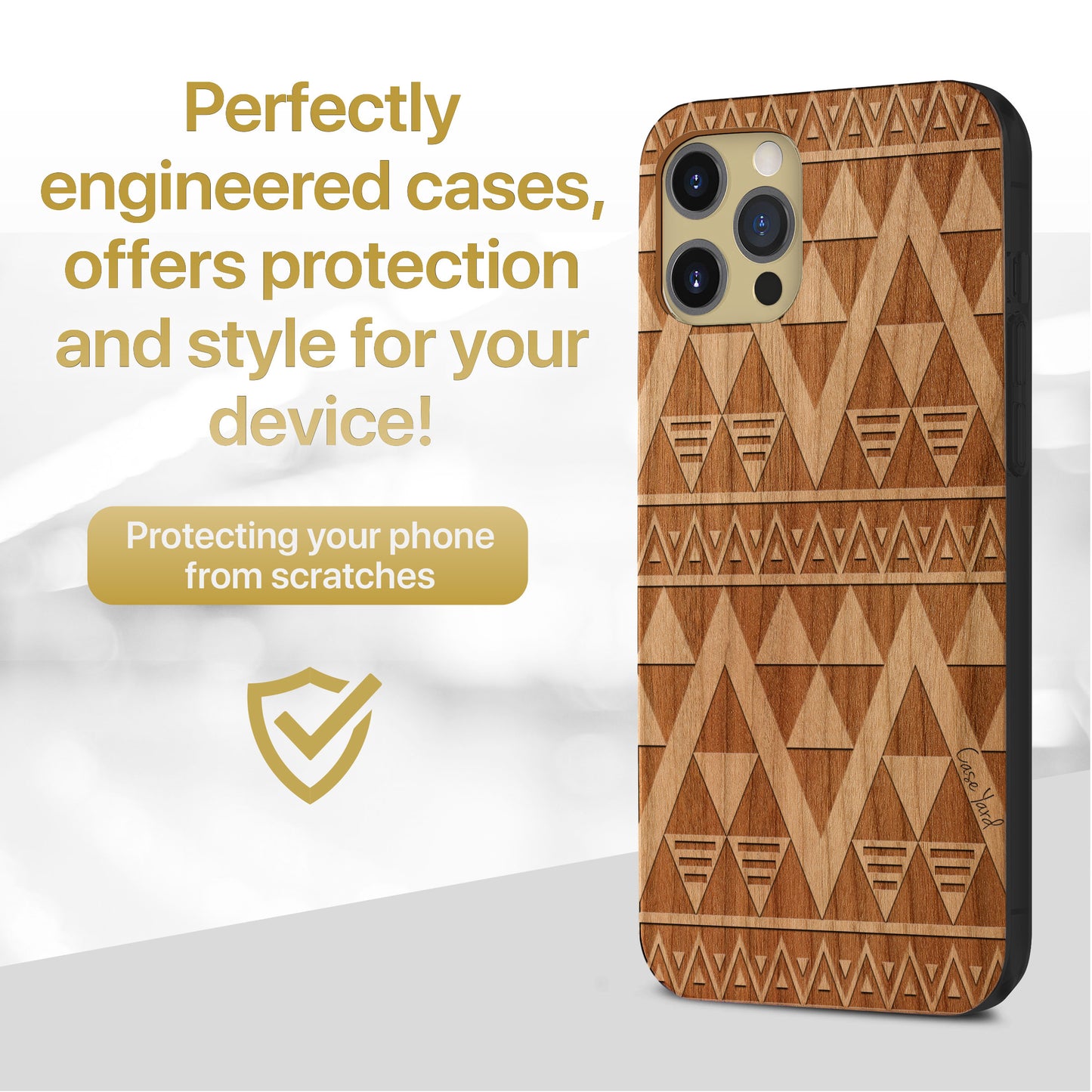 Wooden Cell Phone Case Cover, Laser Engraved case for iPhone & Samsung phone Triangle Pattern Design