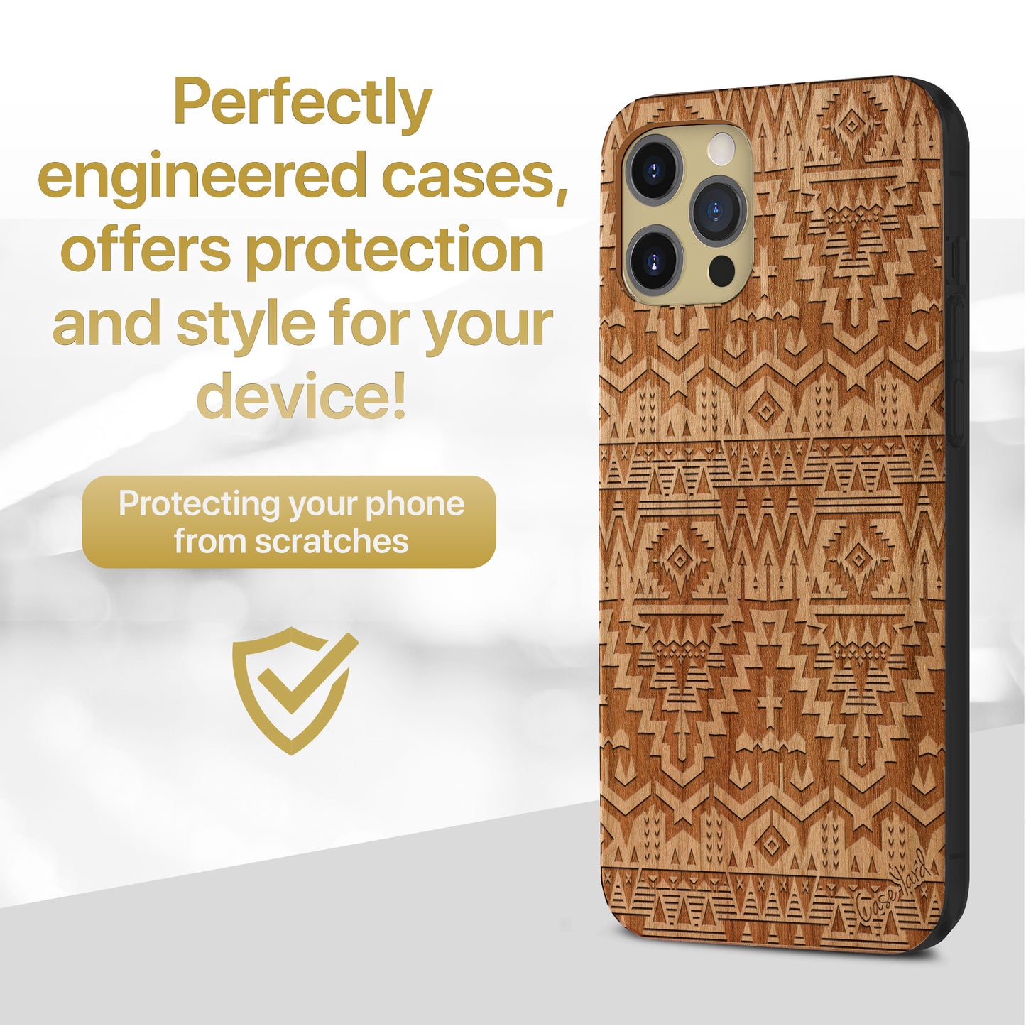 Carpet Pattern Wooden Laser Engraved Phone Case for iPhone & Samsung Phones
