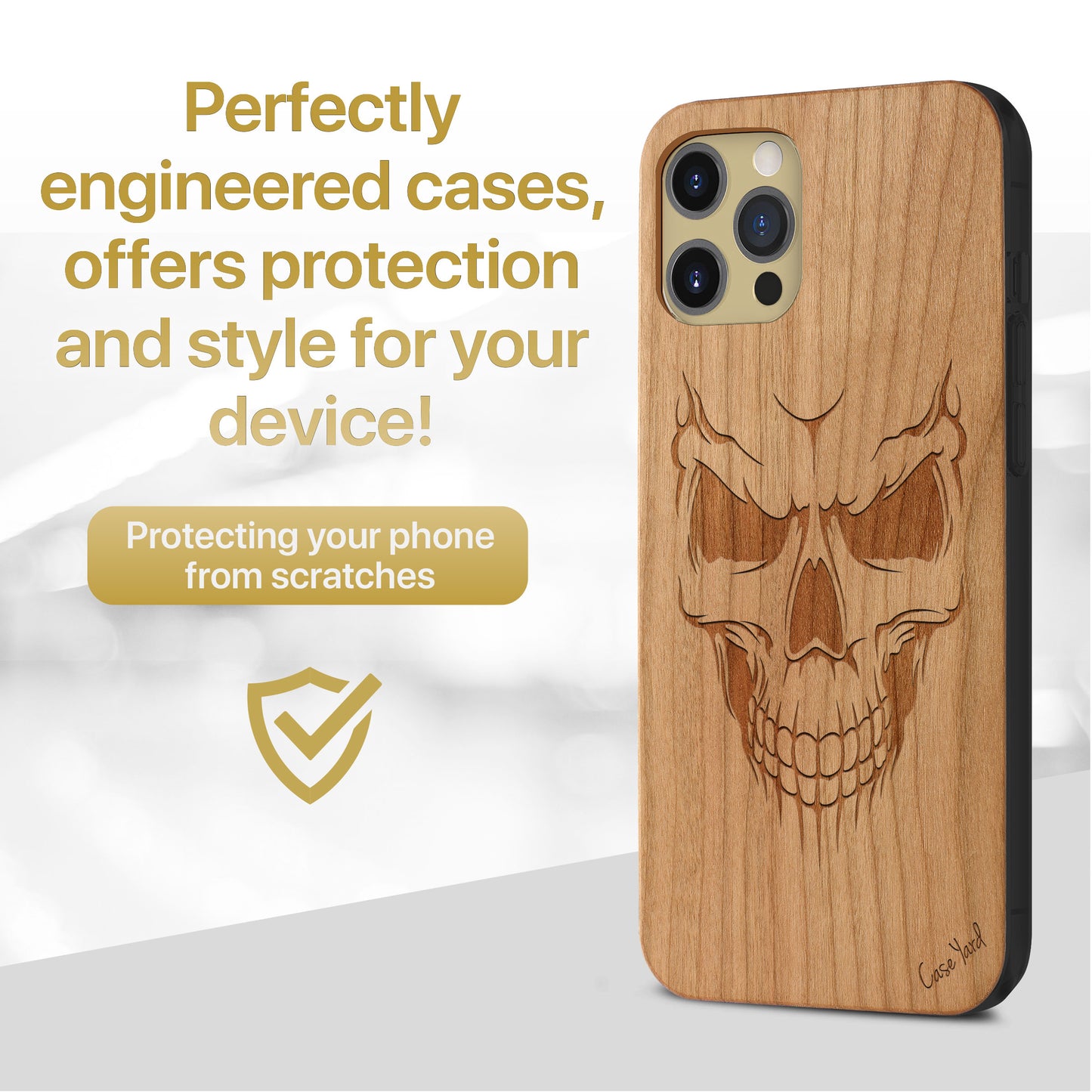 Wooden Cell Phone Case Cover, Laser Engraved case for iPhone & Samsung phone Scary Skull Design
