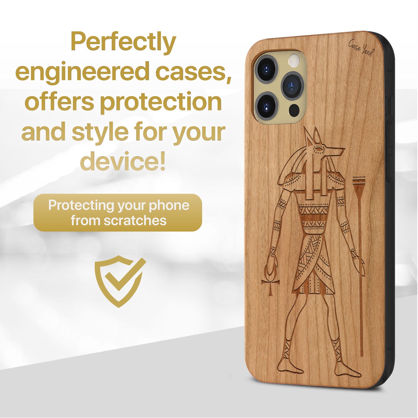 Wooden Cell Phone Case Cover, Laser Engraved case for iPhone & Samsung phone Anubis Design