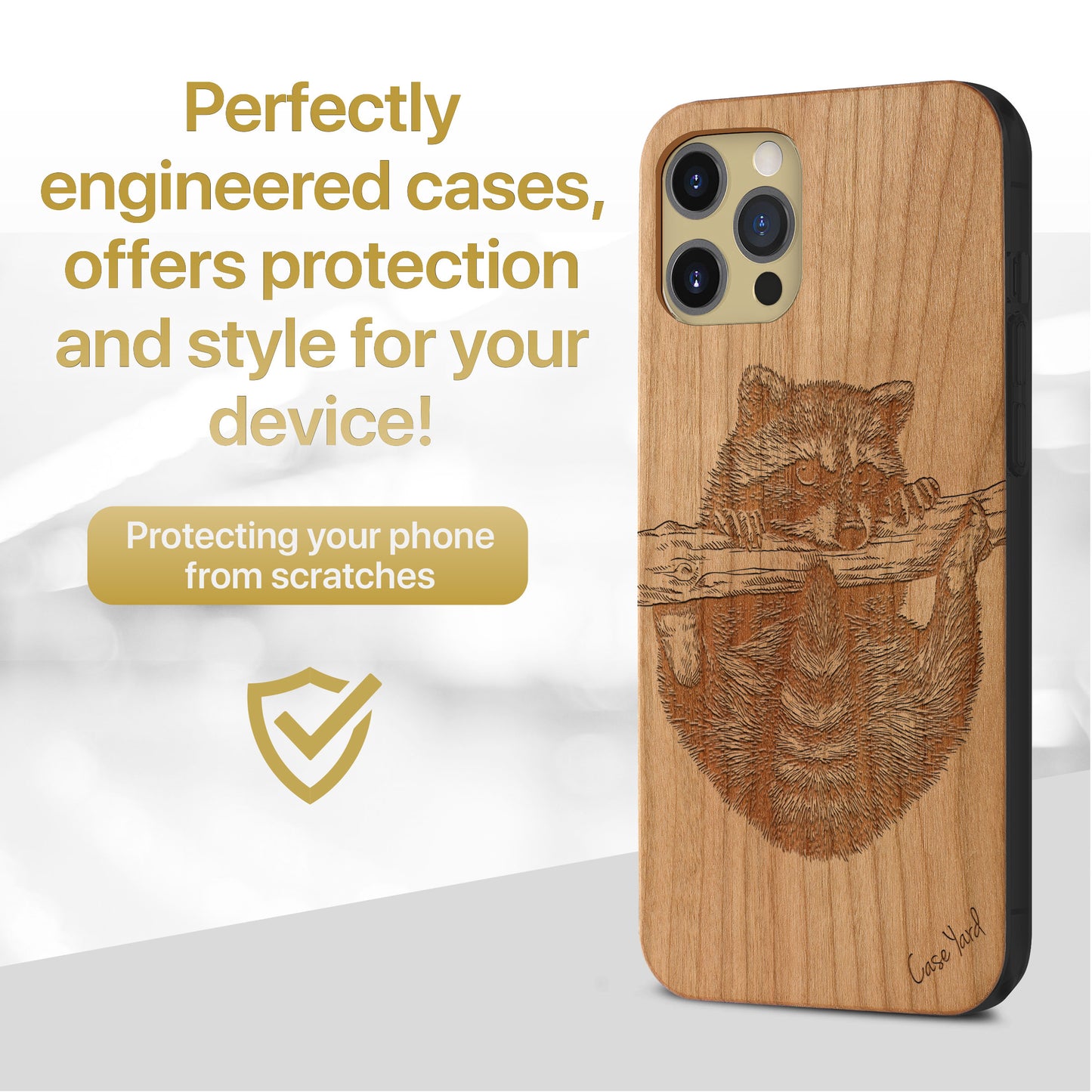 Raccoon Wooden Laser Engraved Phone Case for iPhone