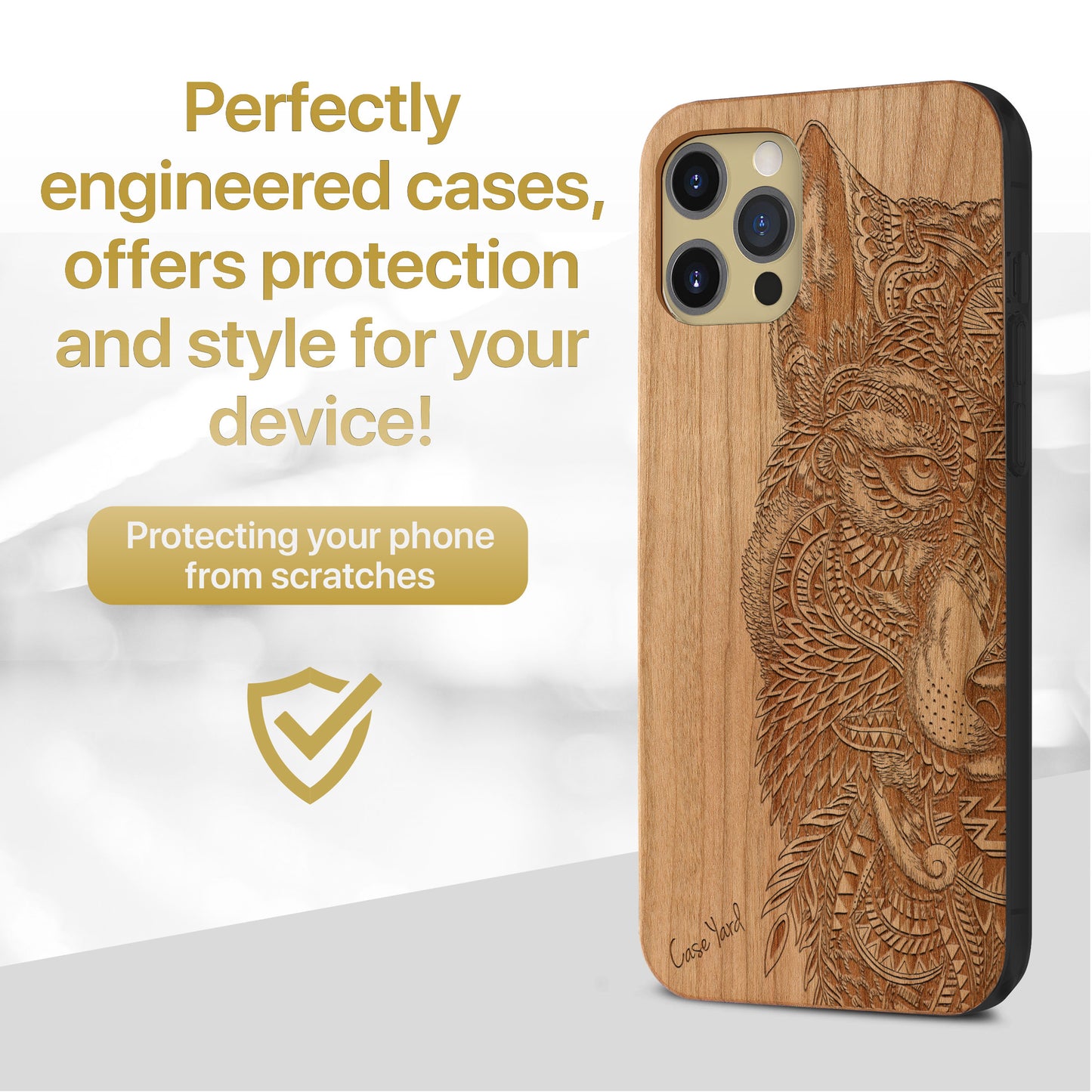 Wooden Cell Phone Case Cover, Laser Engraved case for iPhone & Samsung phone Wolf Face Half Design