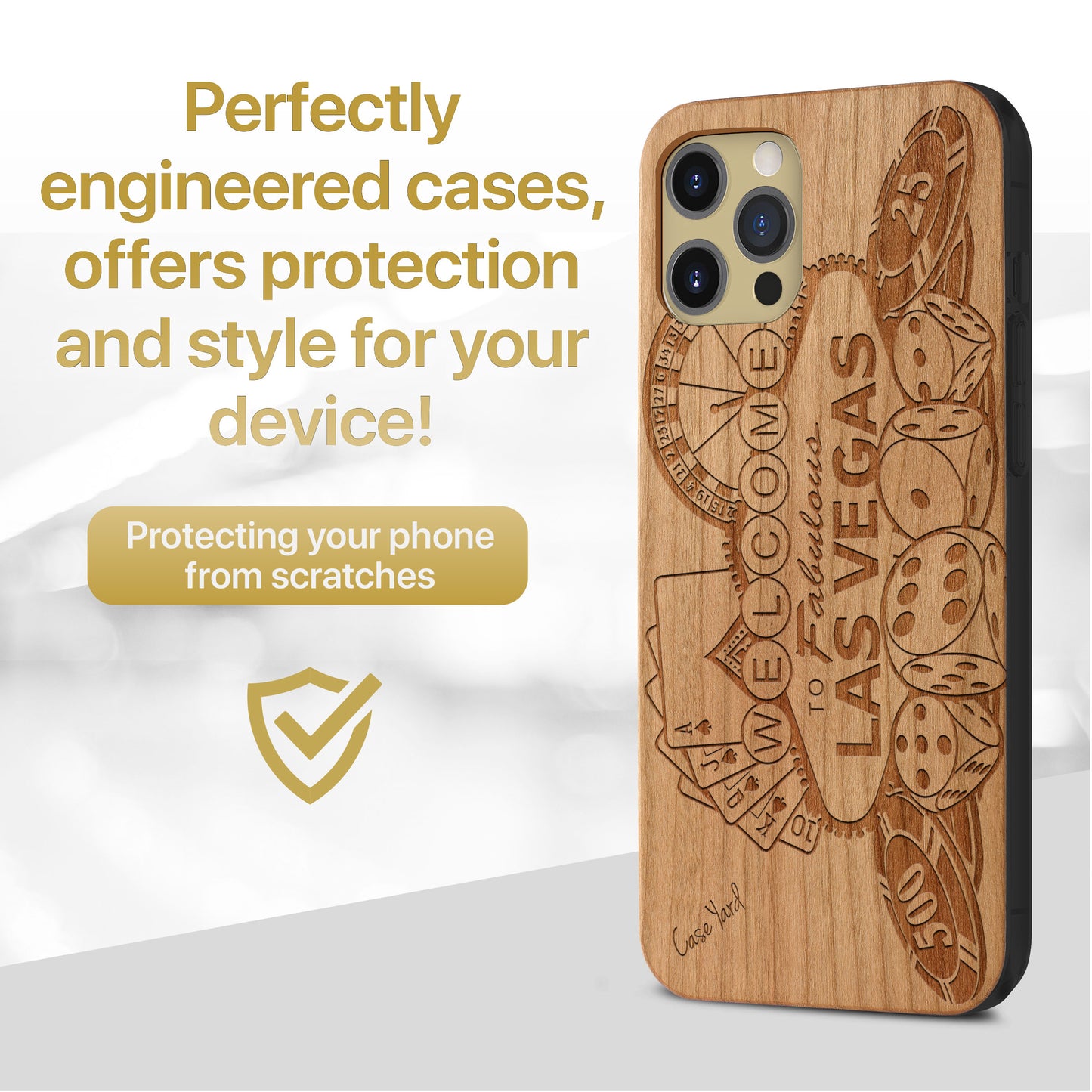 Wooden Cell Phone Case Cover, Laser Engraved case for iPhone & Samsung phone Las Vegas Gambler Design