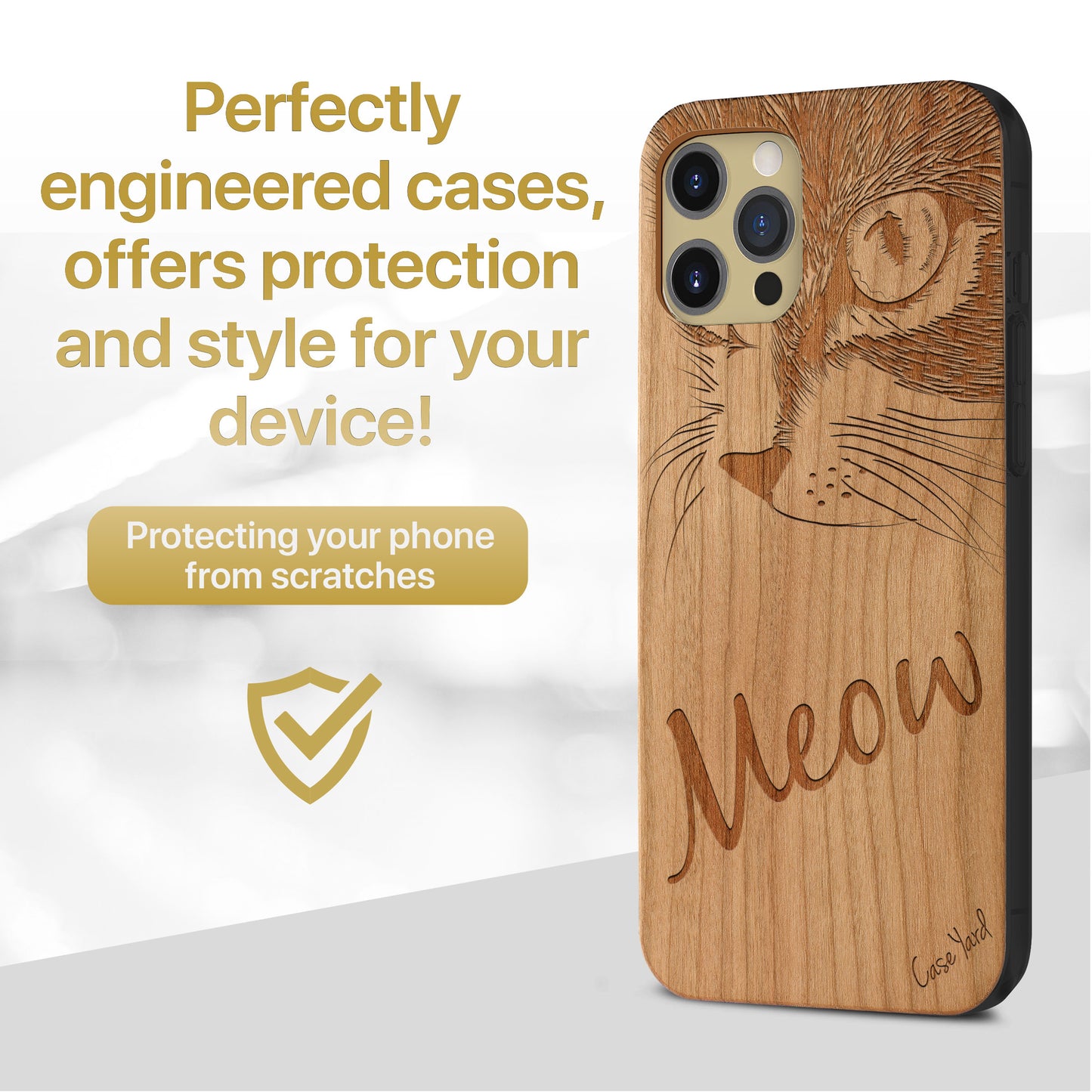 Wooden Cell Phone Case Cover, Laser Engraved case for iPhone & Samsung phone Meow Design