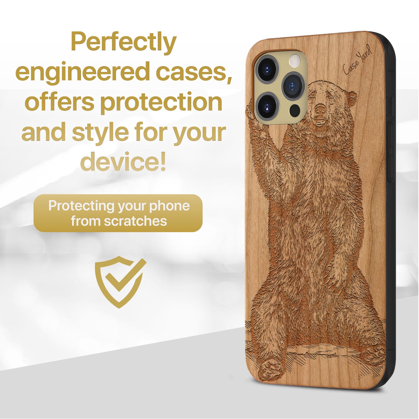 Wooden Cell Phone Case Cover, Laser Engraved case for iPhone & Samsung phone Grizzly Bear Design