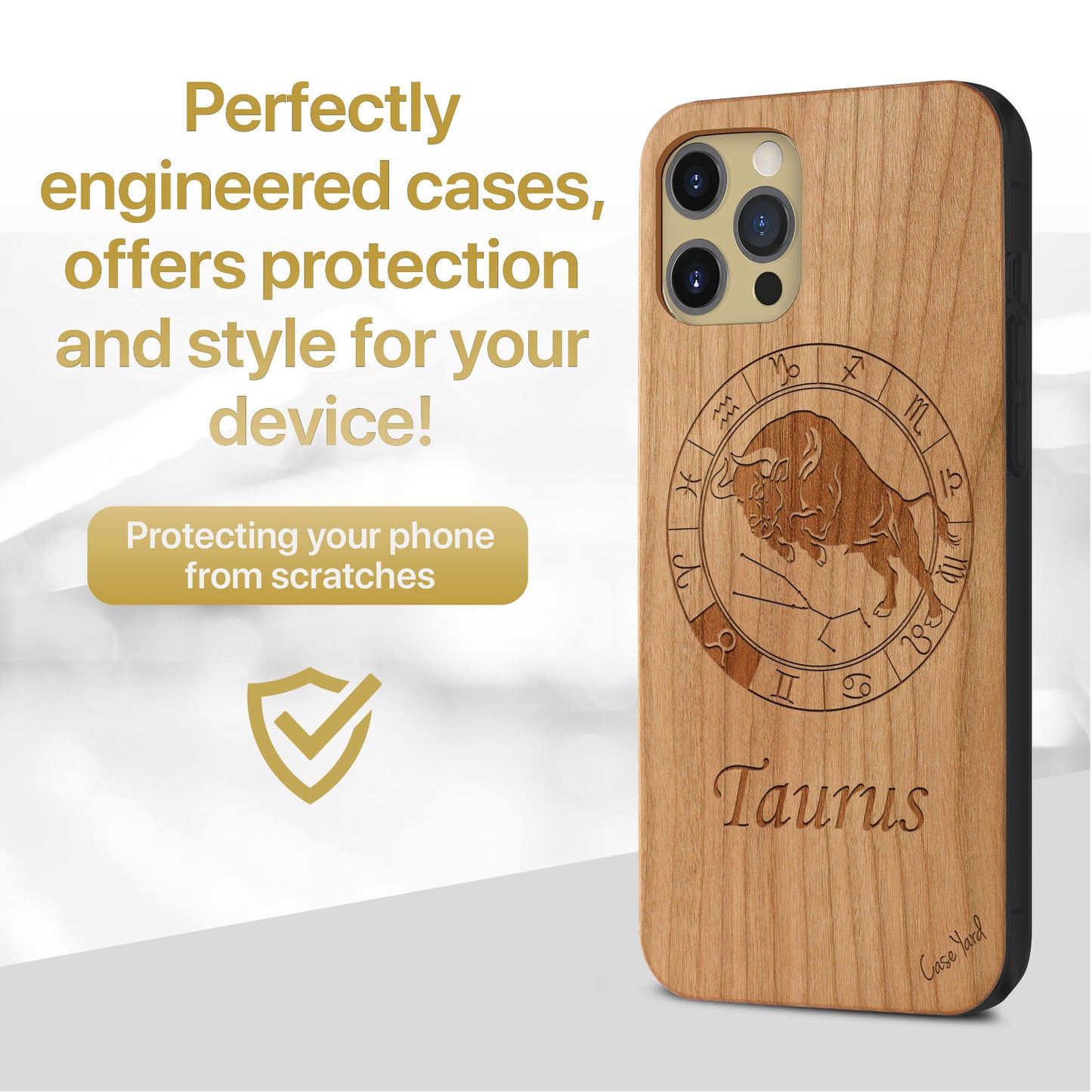 Wooden Cell Phone Case Cover, Laser Engraved case for iPhone & Samsung phone Taurus Sign Design