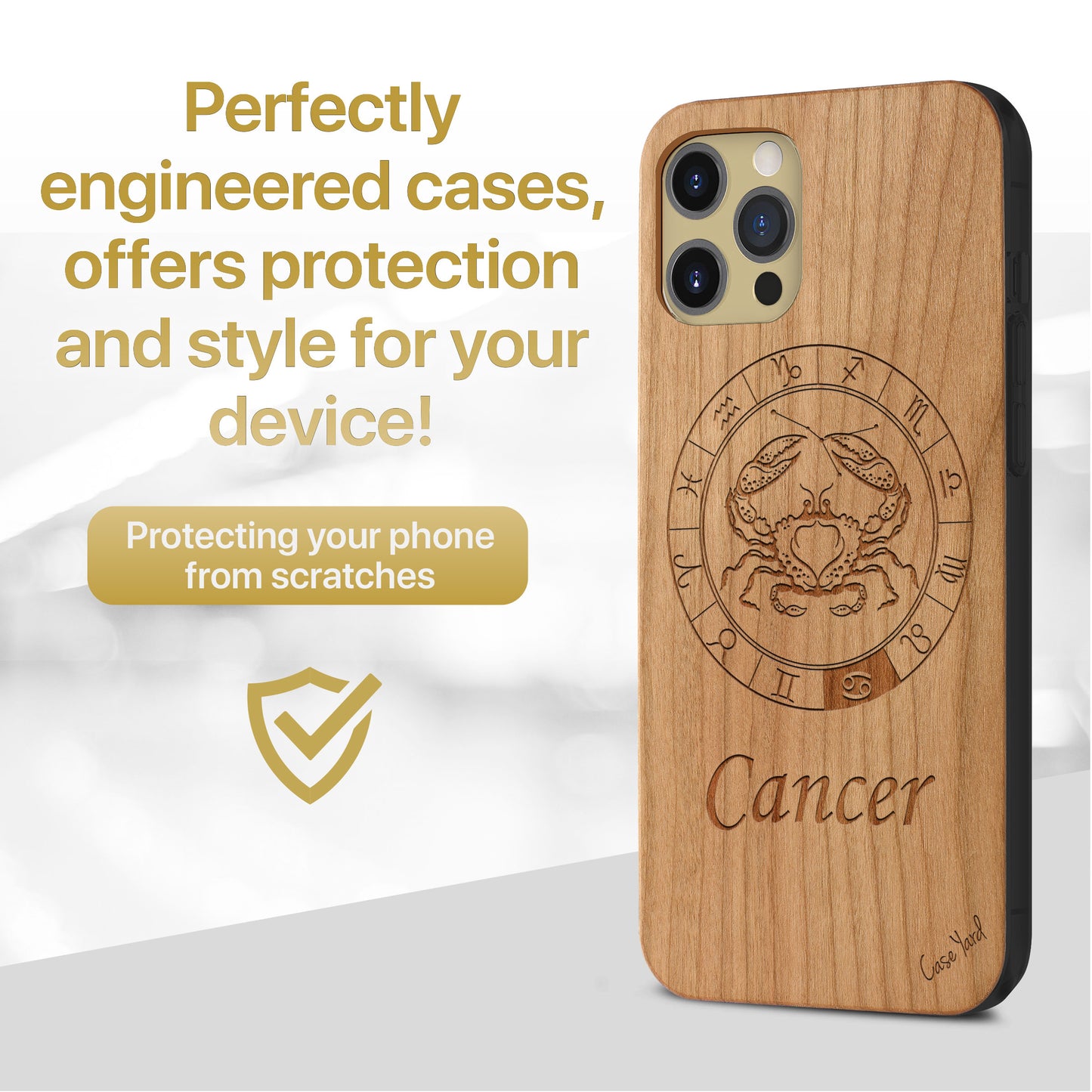 Wooden Cell Phone Case Cover, Laser Engraved case for iPhone & Samsung phone Cancer Sign Design