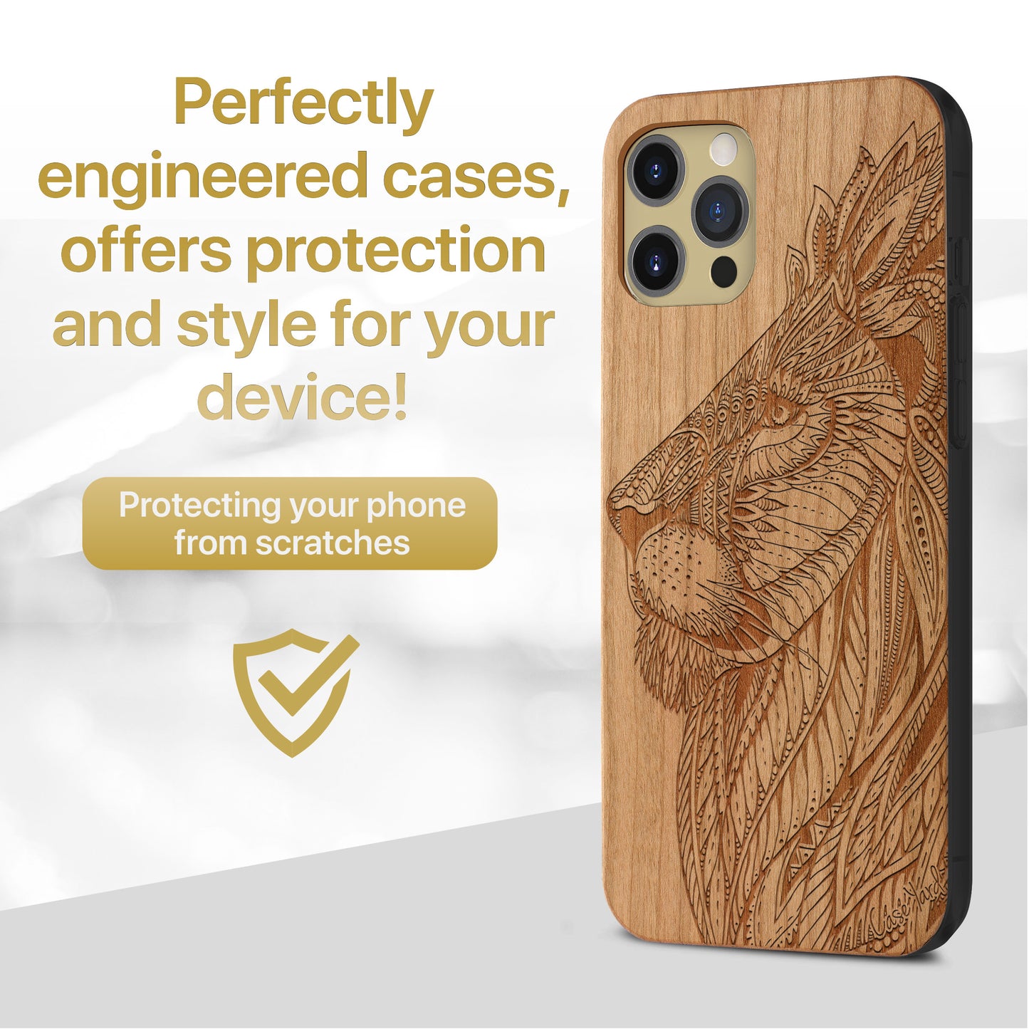 Wooden Cell Phone Case Cover, Laser Engraved case for iPhone & Samsung phone Tribal Lioness Design